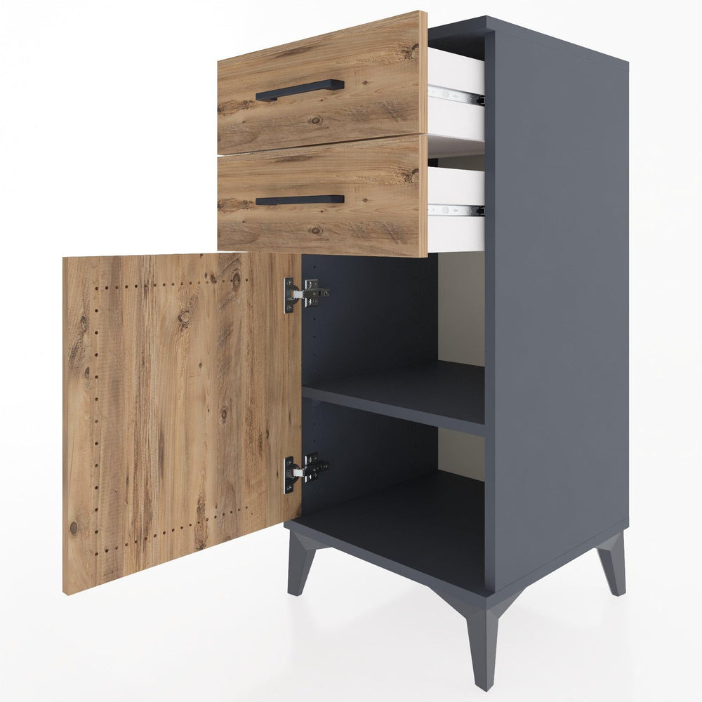 Woodntry Modular Nightstand Anthracite 44x44x84 cm with Cover and Drawer KC32-2
