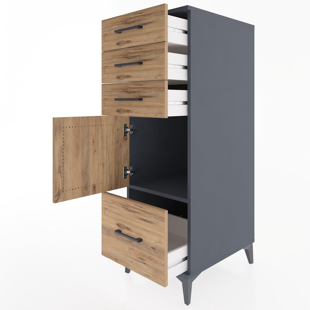 Woodntry Modüler Dolap Antrasit 44x59x122 cm Kapaklı ve Çekmeceli KC10-2