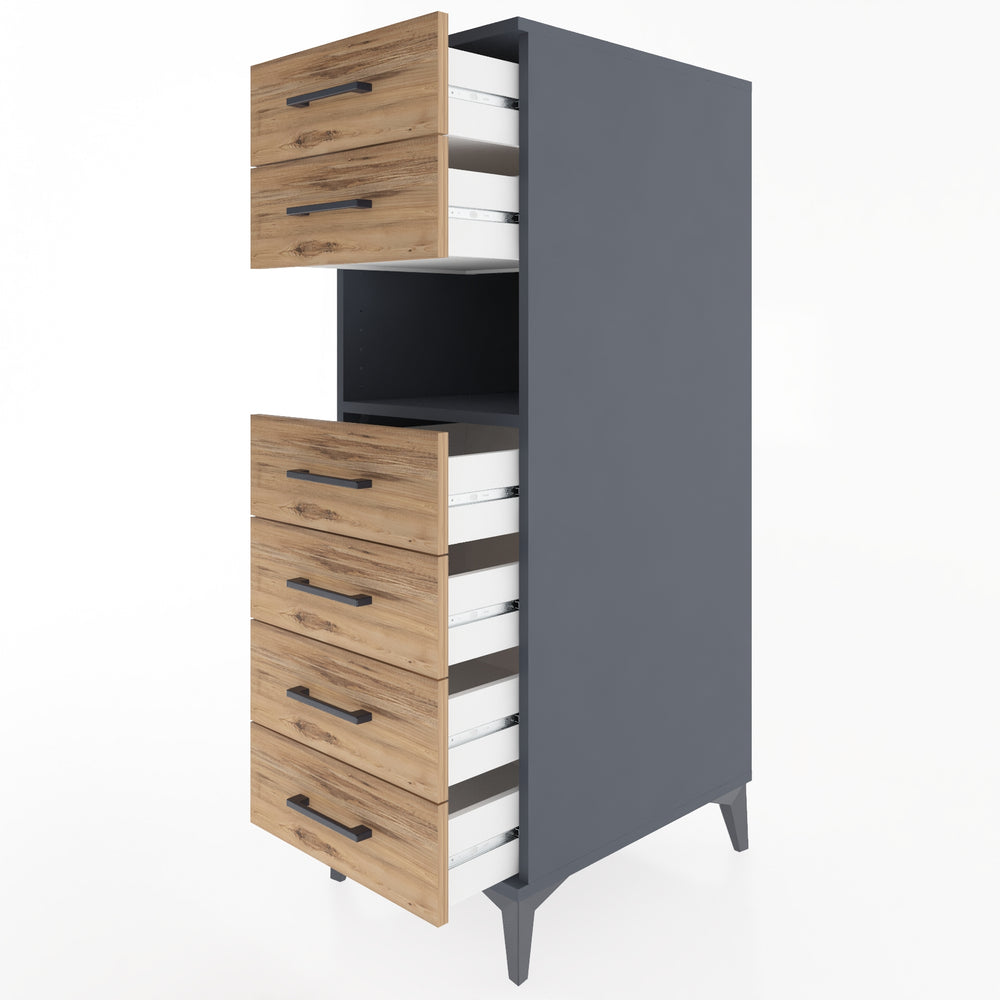 Woodntry Modüler Dolap Antrasit 44x59x122 cm Çekmeceli ve Raflı CR60-2