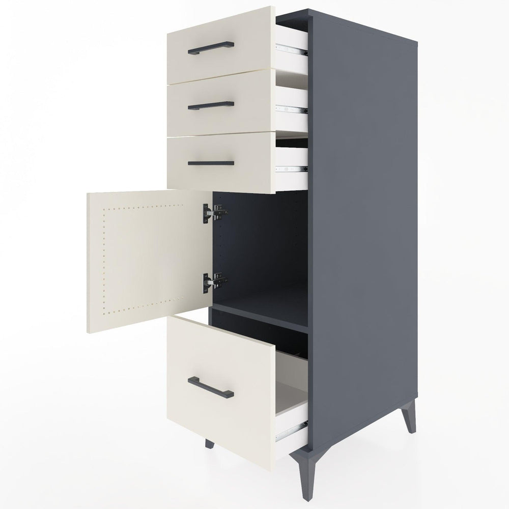 Woodntry Modüler Dolap Antrasit 44x30x122 cm Kapaklı ve Çekmeceli KC10-2