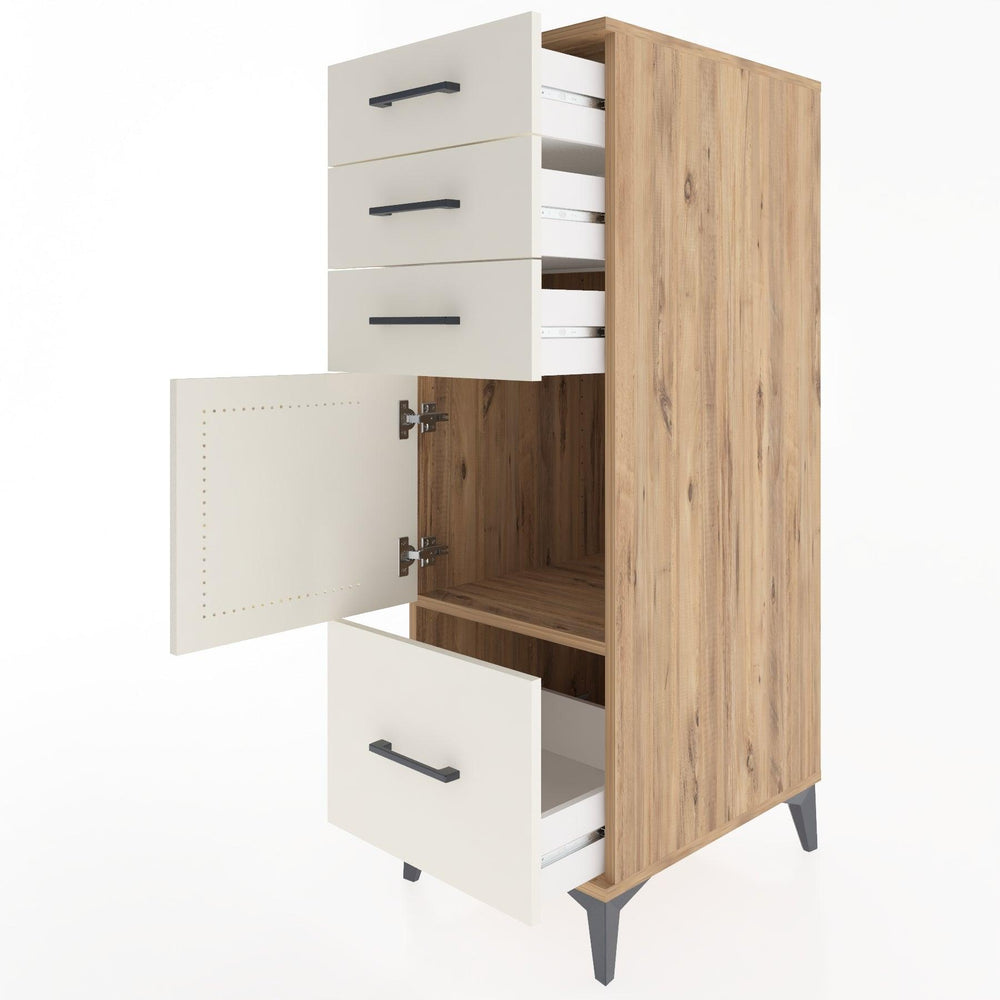 Woodntry Modüler Dolap Çam 44x59x122 cm Kapaklı ve Çekmeceli KC10-3