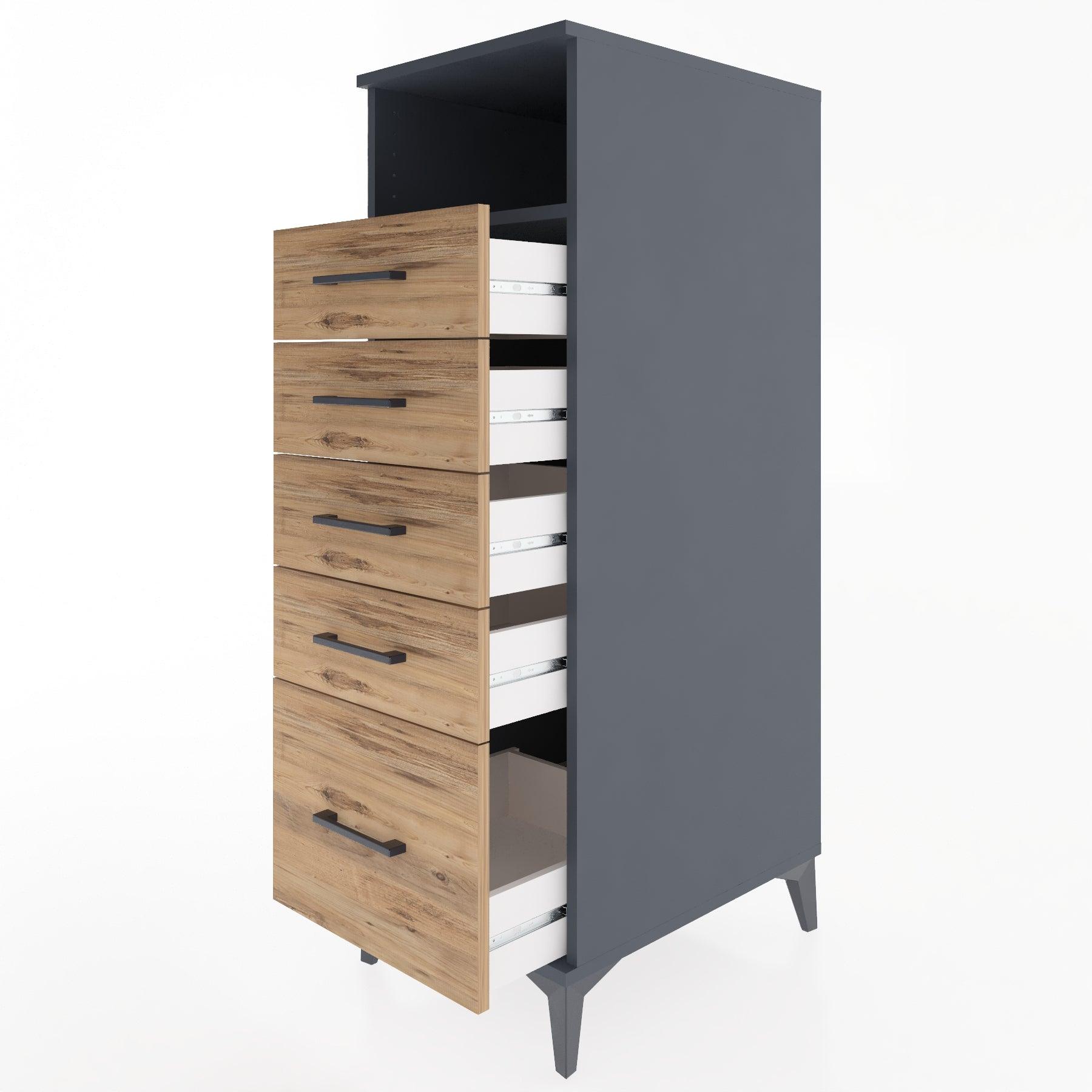 Woodntry Modular Cabinet Anthracite 44x30x122 cm with Drawers and Shelves CR111-2