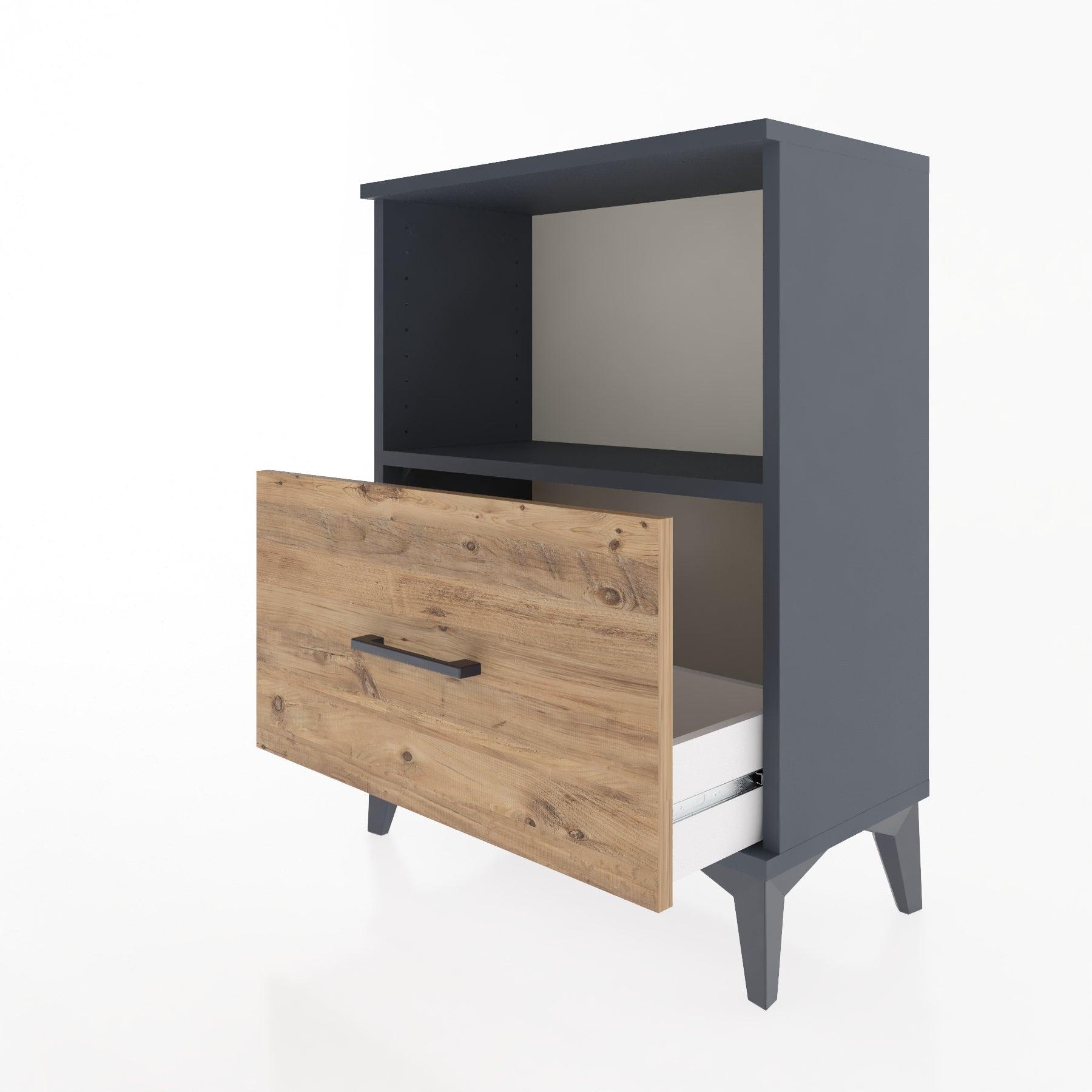 Woodntry Modular Nightstand Anthracite 60x30x68 cm with Drawer and Shelf CR11-2