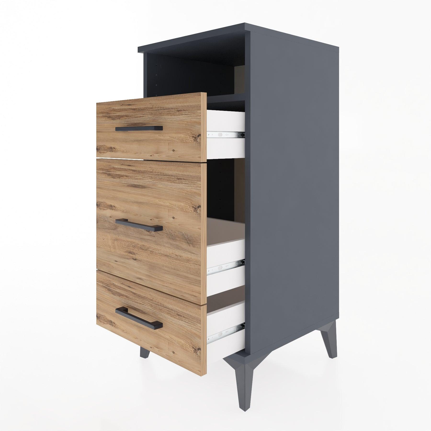 Woodntry Modular Nightstand Anthracite 44x44x84 cm with Drawers and Shelves CR11-2