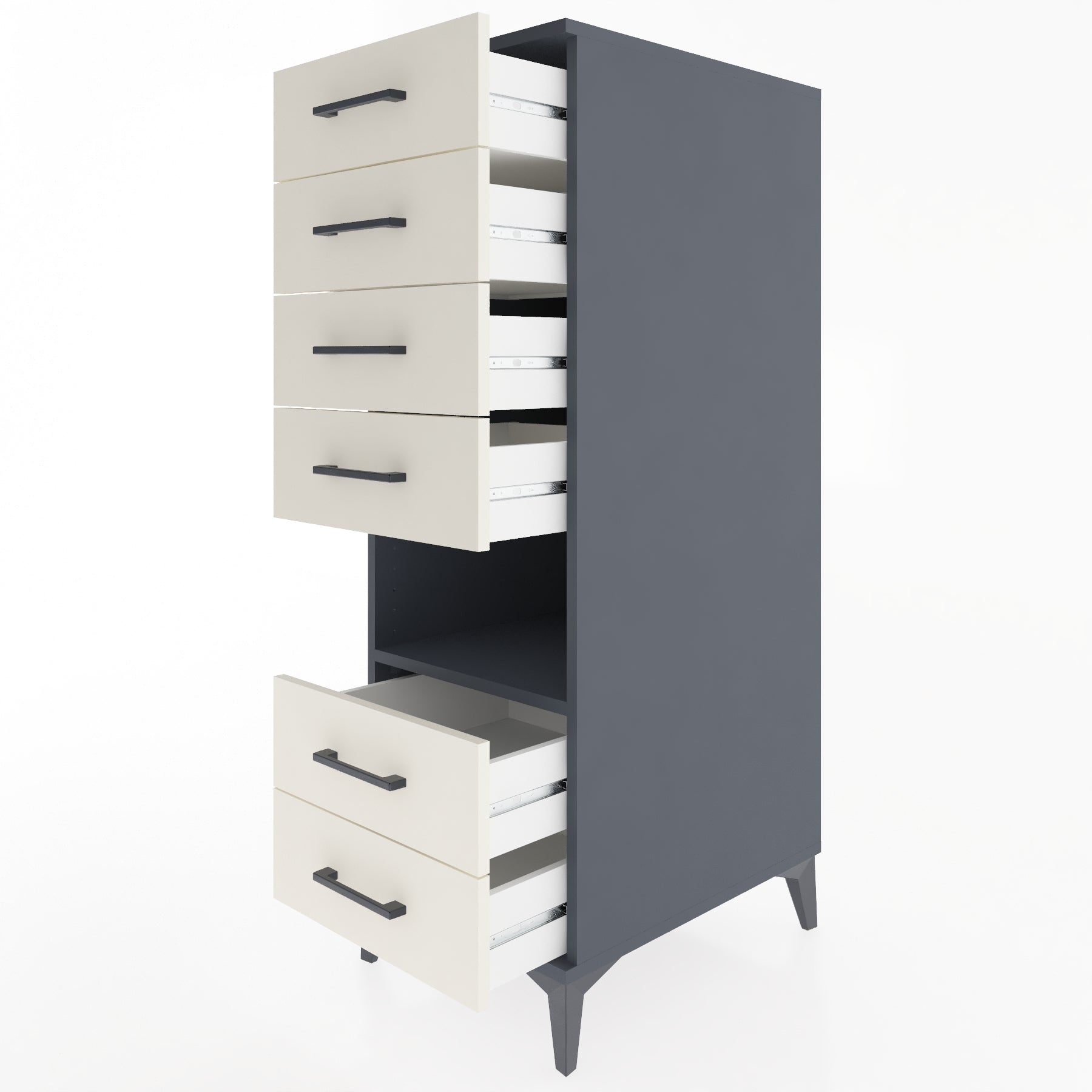 Woodntry Modüler Dolap Antrasit 44x59x122 cm Çekmeceli ve Raflı CR61-2