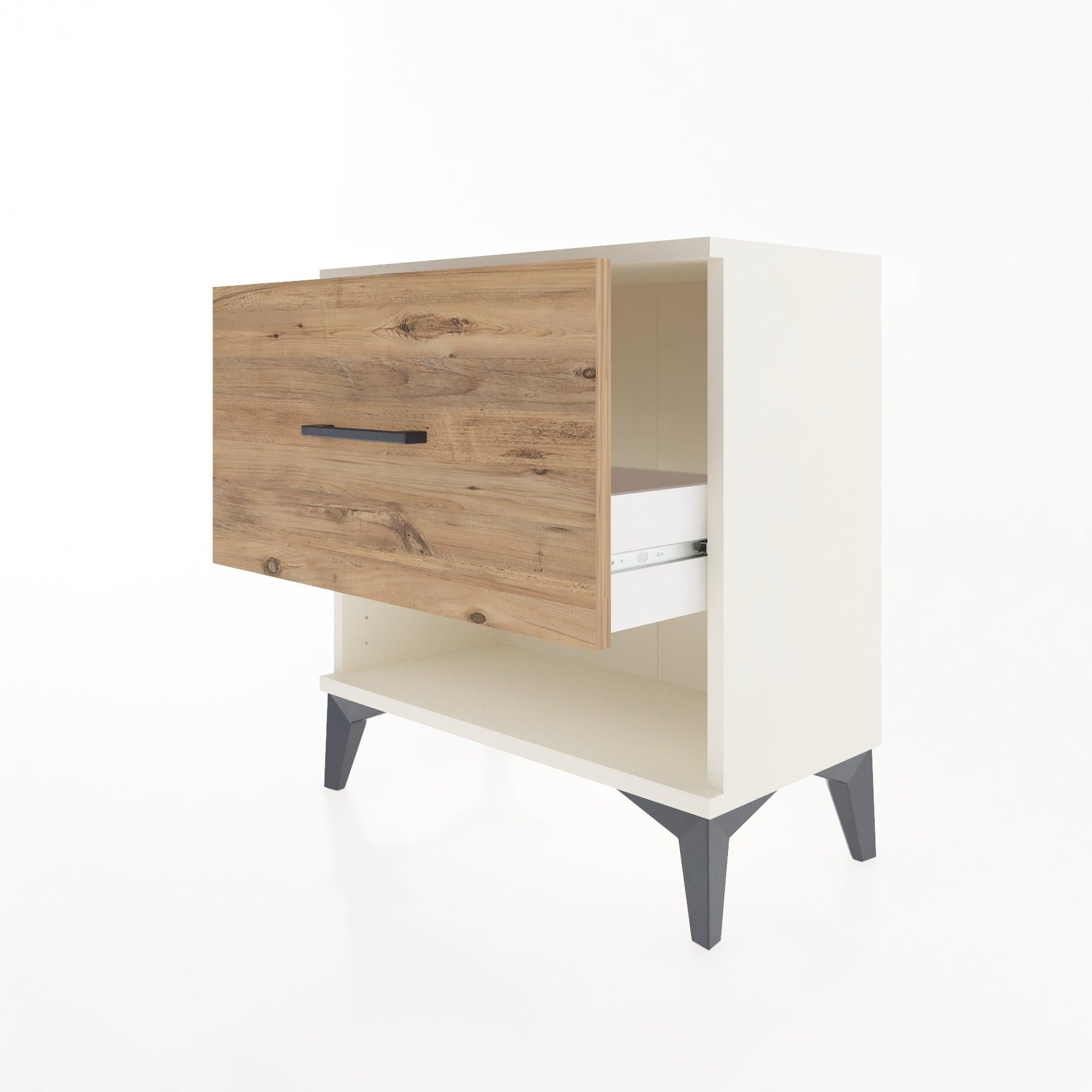 Woodntry Modular Nightstand Moonstone 60x30x52 cm with Drawer and Shelf CR12-1