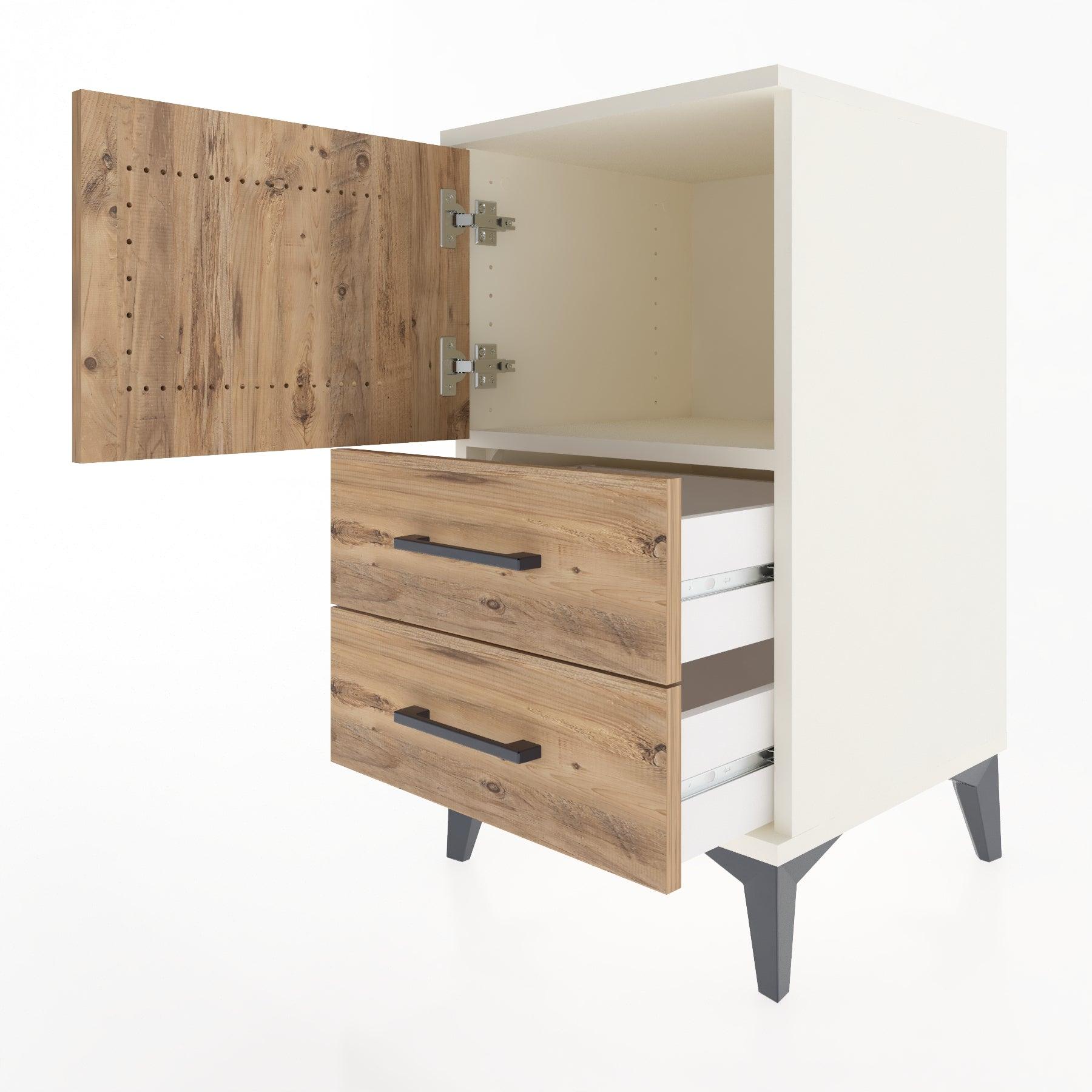 Woodntry Modular Nightstand Moonstone 44x44x68 cm with Cover and Drawer KC12-1