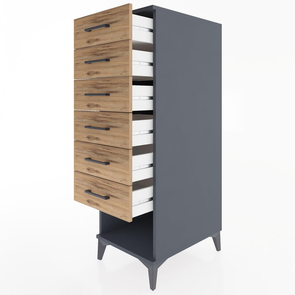 Woodntry Modüler Dolap Antrasit 44x30x122 cm Kapaklı ve Çekmeceli KC62-2