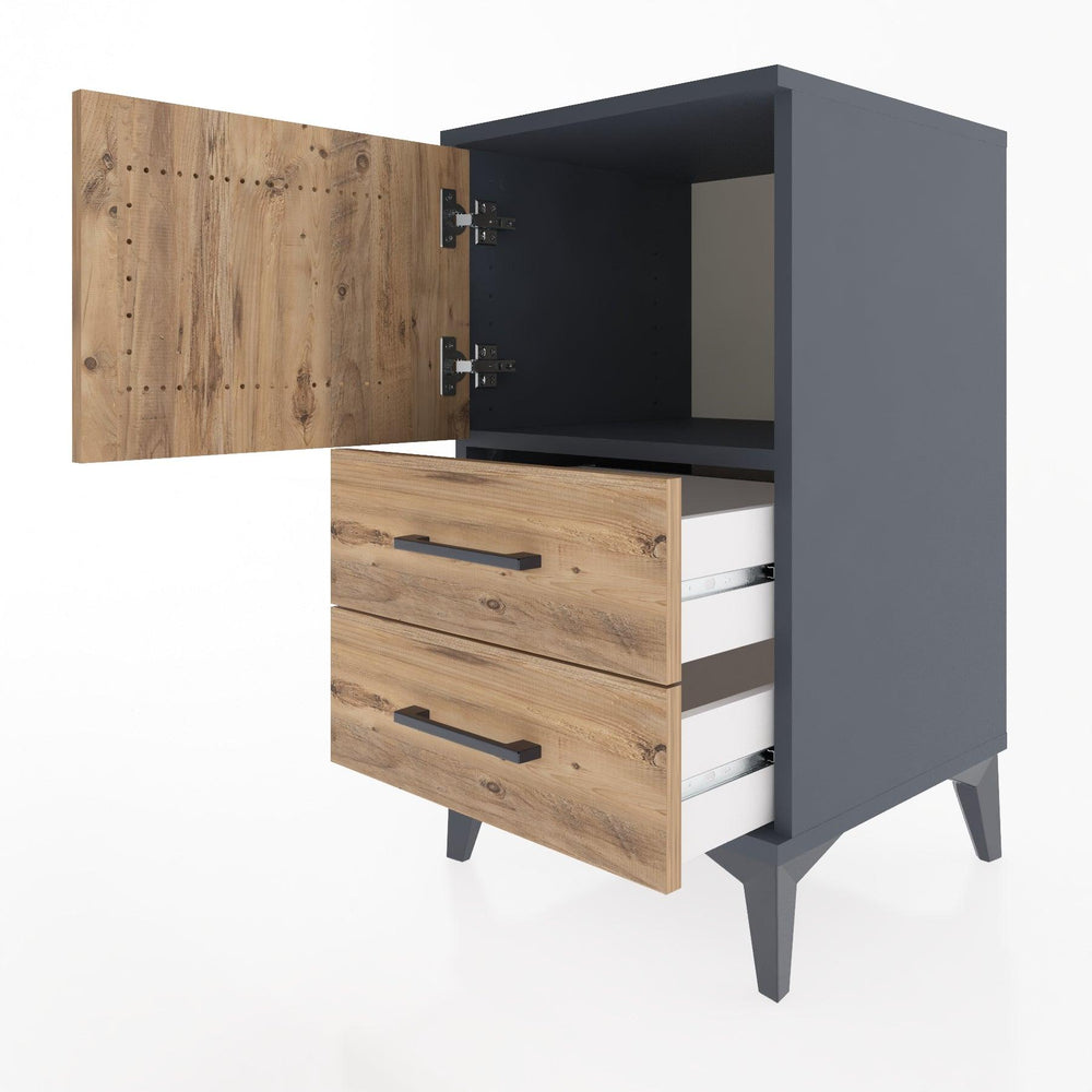 Woodntry Modular Nightstand Anthracite 44x44x68 cm with Cover and Drawer KC12-2