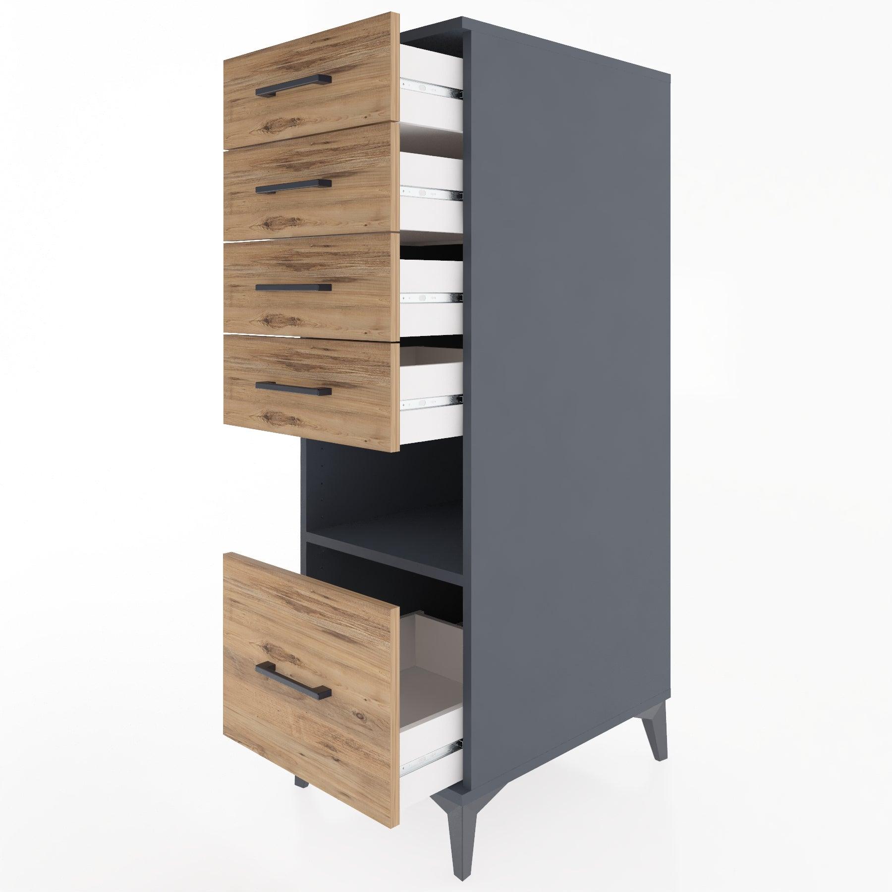 Woodntry Modular Cabinet Anthracite 44x30x122 cm with Drawers and Shelves CR12-2