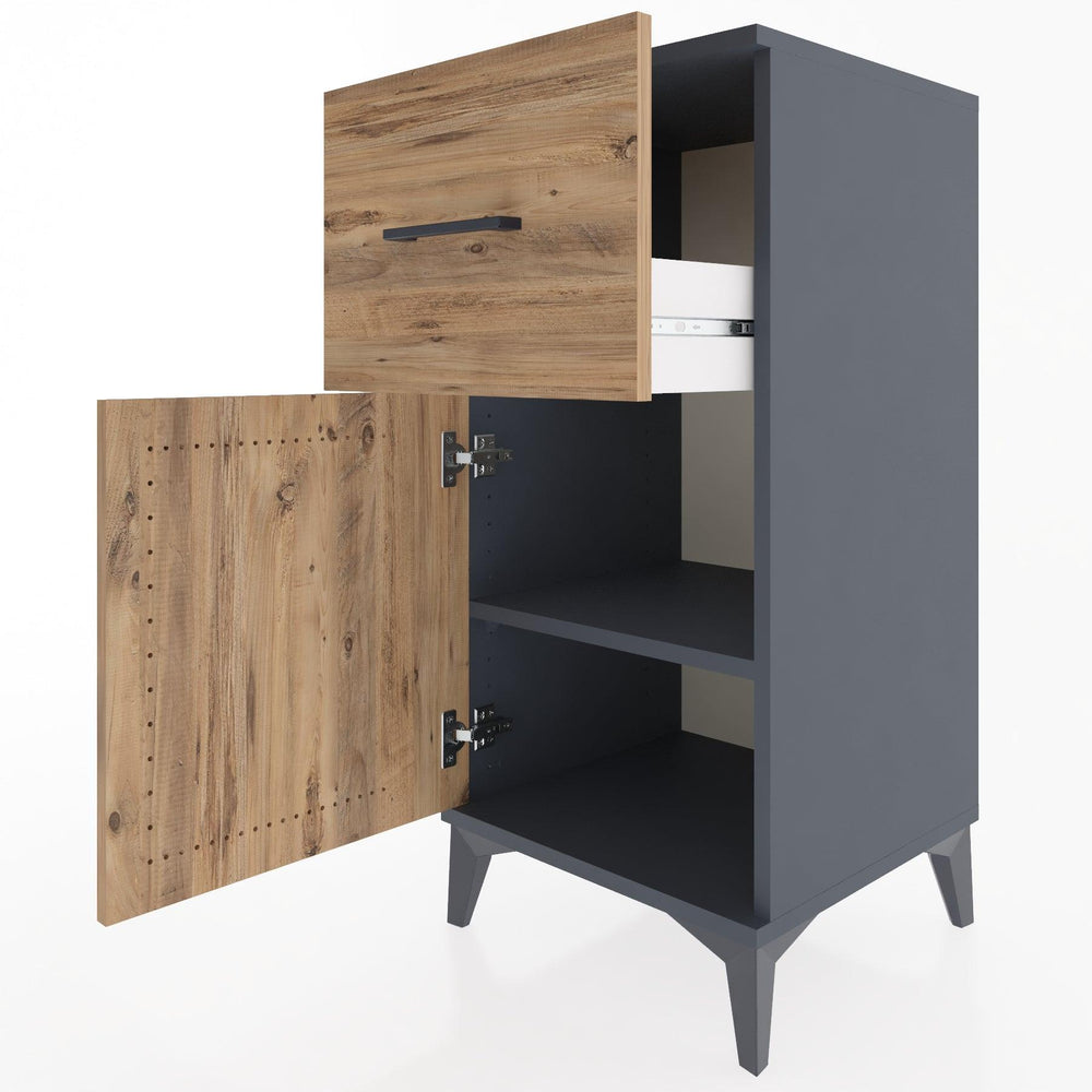 Woodntry Modular Nightstand Anthracite 44x44x84 cm with Cover and Drawer KC35-2
