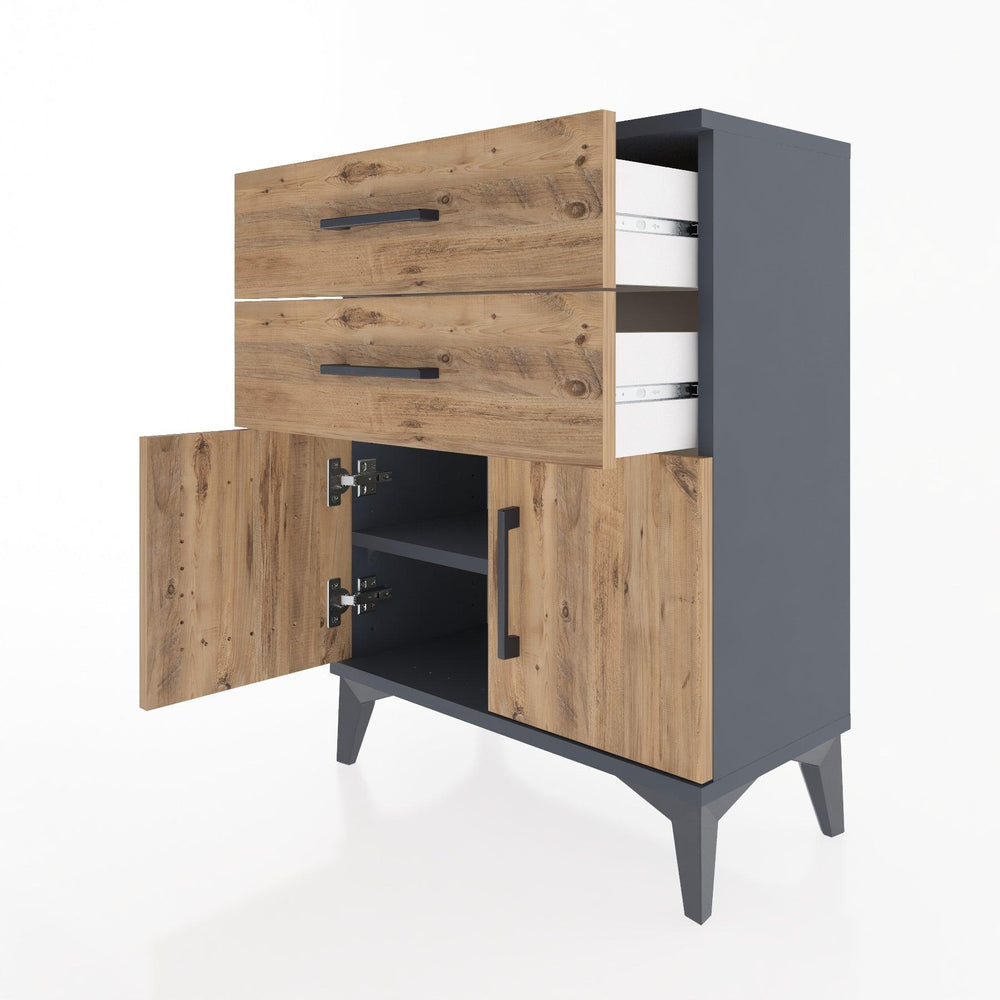 Woodntry Modüler Komodin Antrasit 60x30x68 cm Kapaklı ve Çekmeceli KC13-2