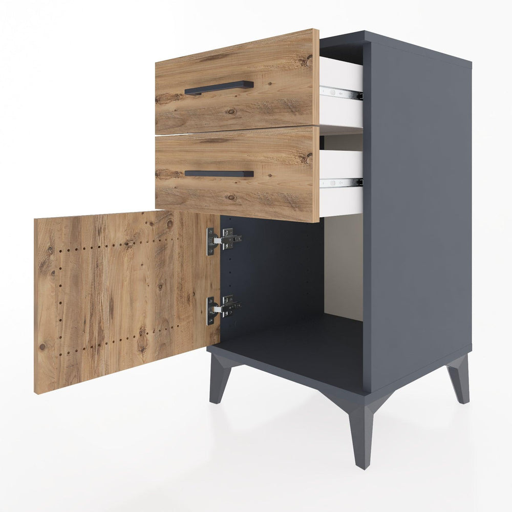 Woodntry Modular Nightstand Anthracite 44x44x68 cm with Cover and Drawer KC13-2