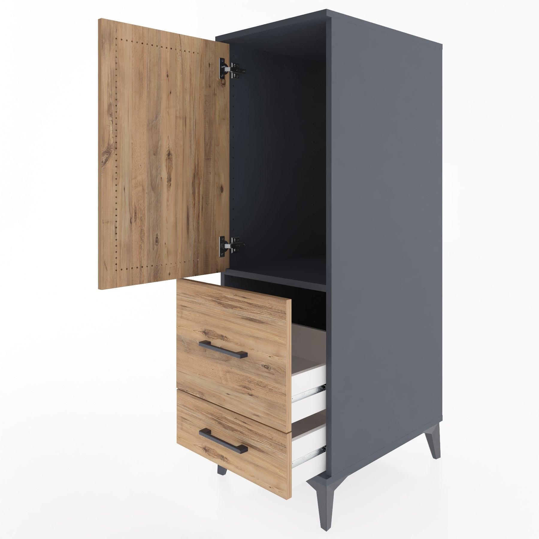 Woodntry Modular Cabinet Anthracite 44x30x122 cm with Doors and Drawers KC13-2