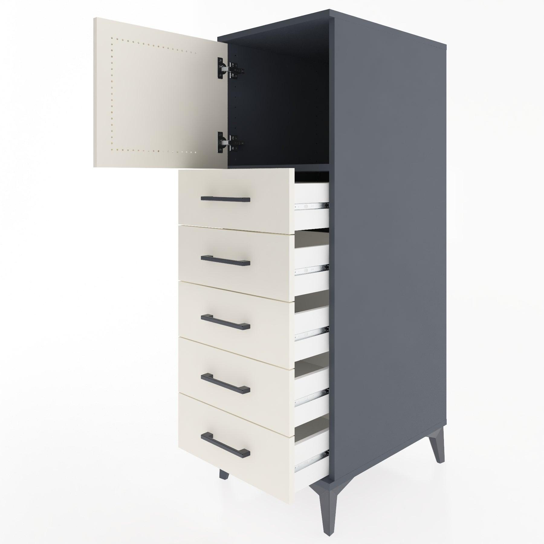 Woodntry Modular Cabinet Anthracite 44x30x122 cm with Doors and Drawers KC63-2