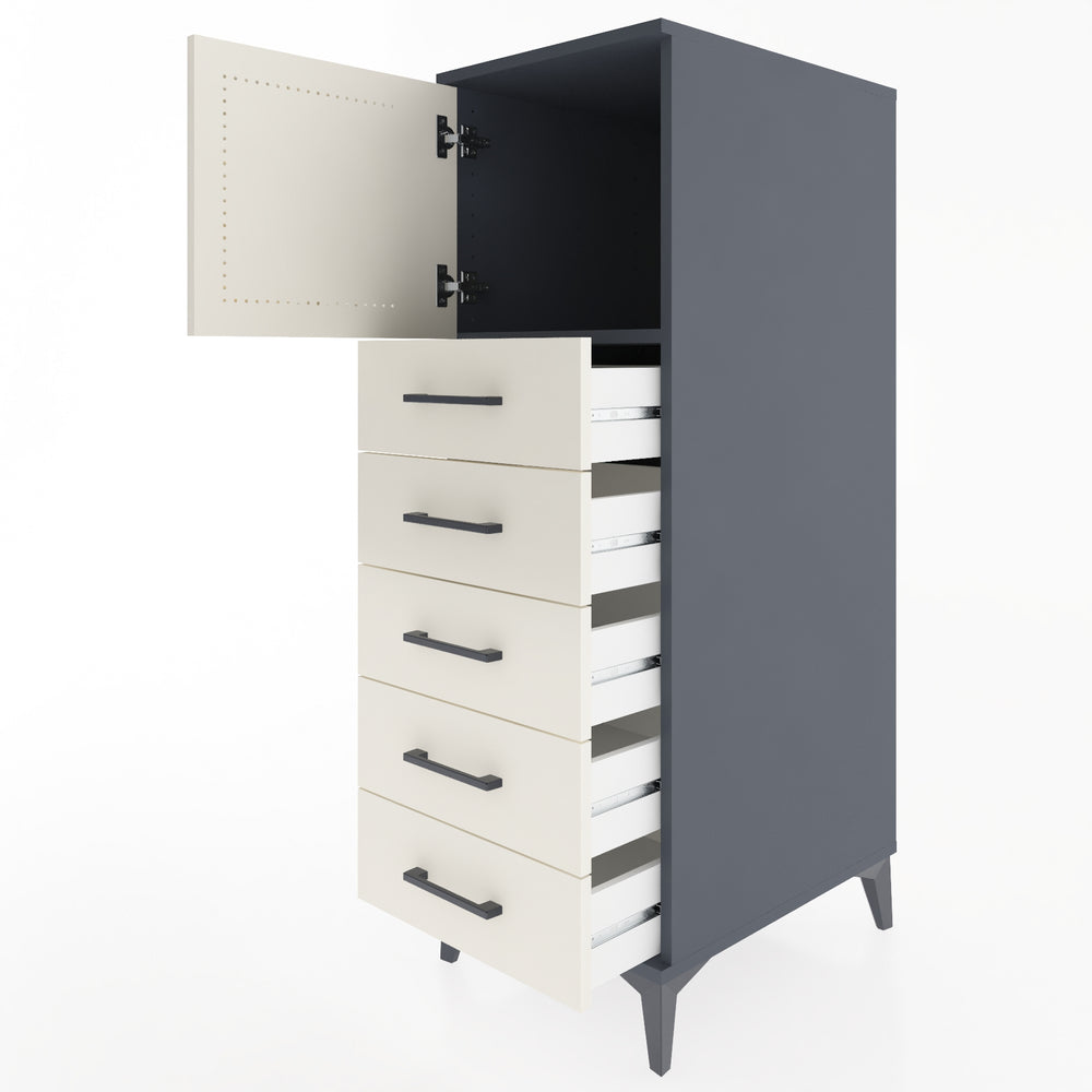 Woodntry Modüler Dolap Antrasit 44x59x122 cm Kapaklı ve Çekmeceli KC63-2