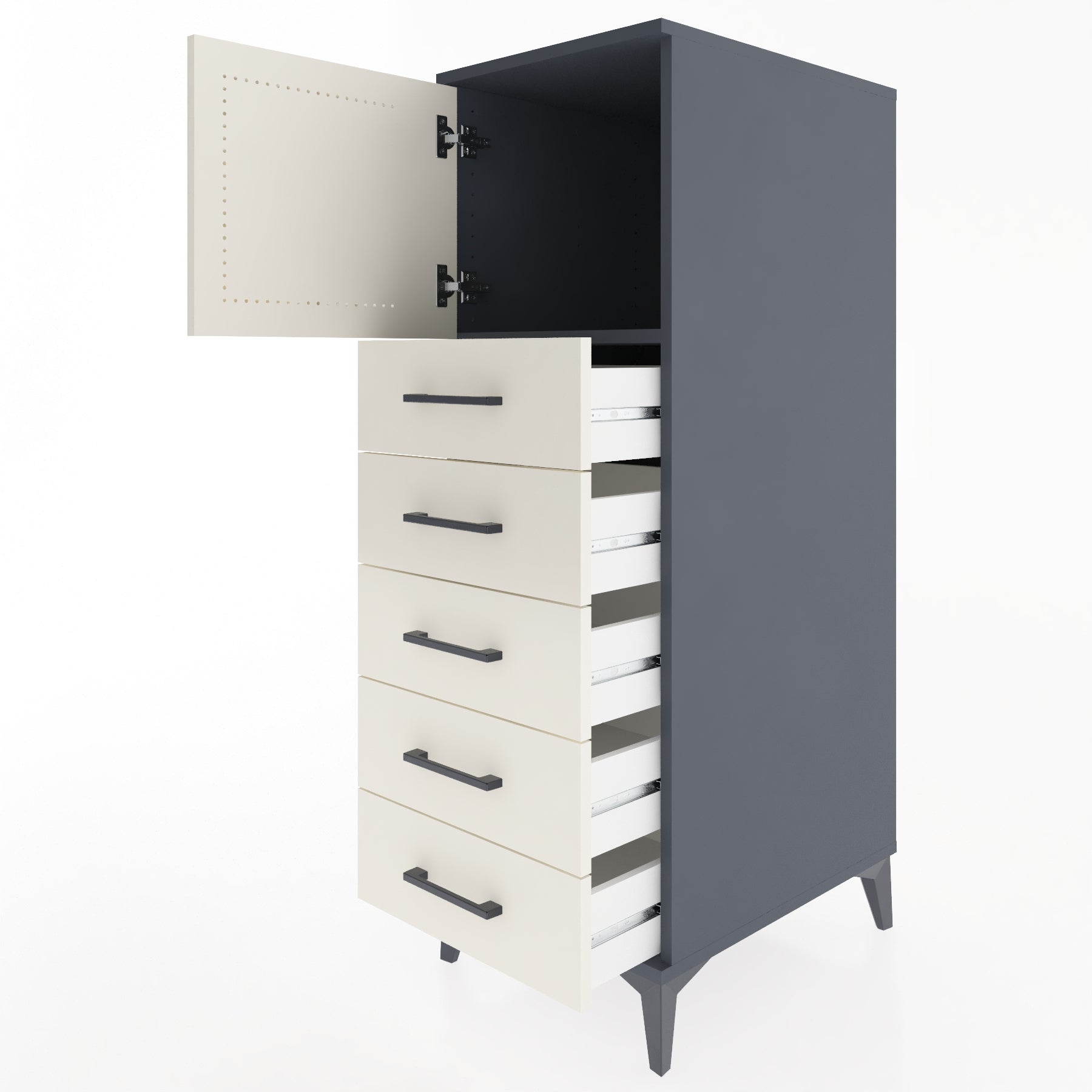 Woodntry Modular Cabinet Anthracite 44x59x122 cm with Doors and Drawers KC63-2