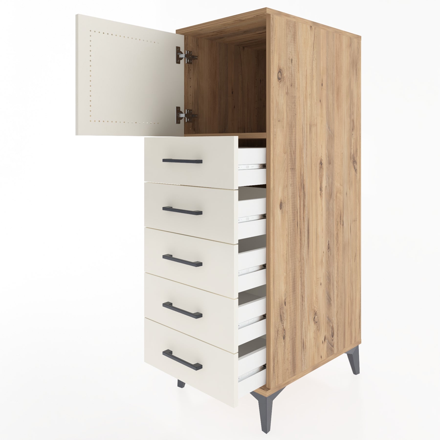 Woodntry Modular Cabinet Pine 44x59x122 cm with Doors and Drawers KC63-3