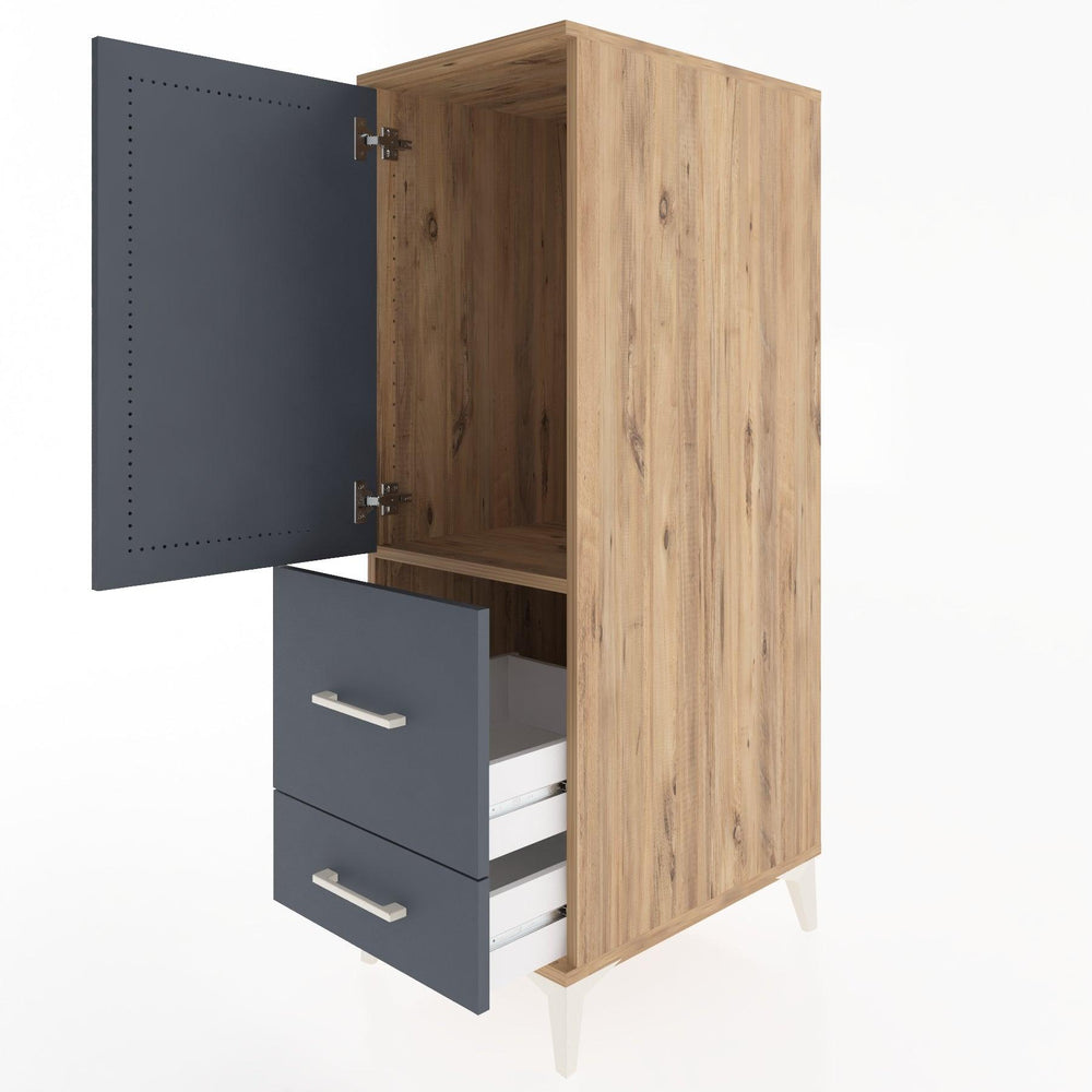 Woodntry Modüler Dolap Çam 44x30x122 cm Kapaklı ve Çekmeceli KC113-3