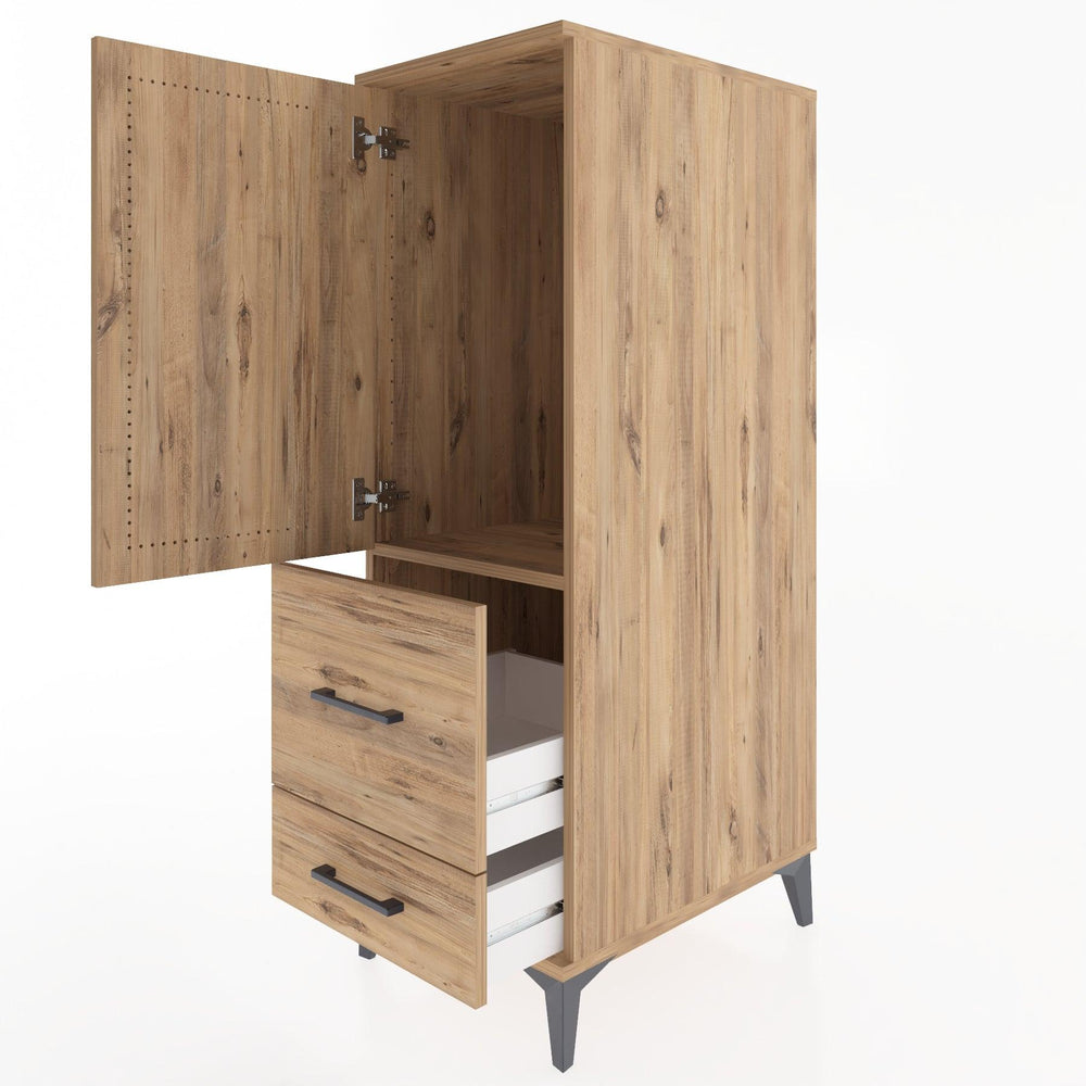 Woodntry Modüler Dolap Çam 44x30x122 cm Kapaklı ve Çekmeceli KC113-3