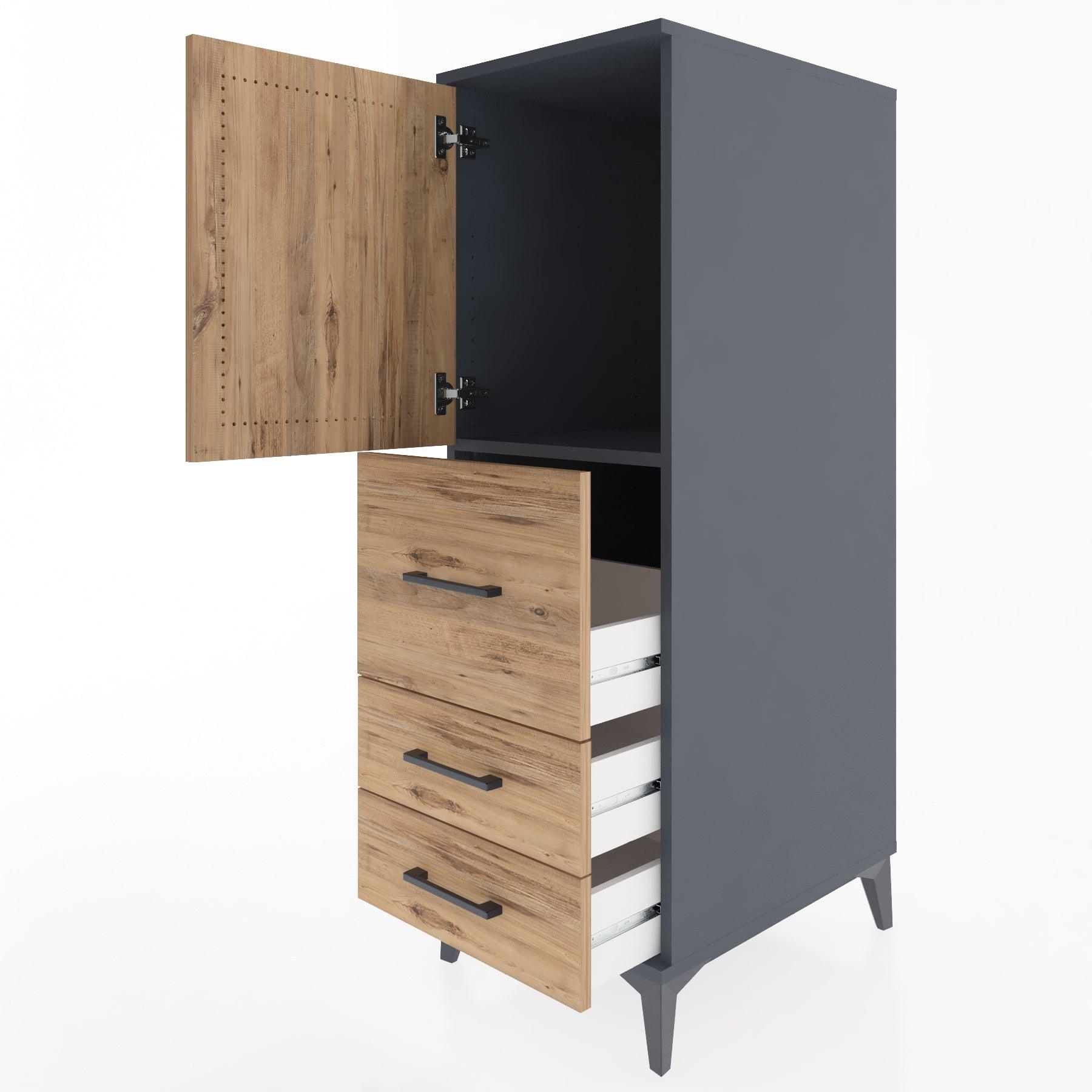 Woodntry Modular Cabinet Anthracite 44x30x122 cm with Doors and Drawers KC14-2