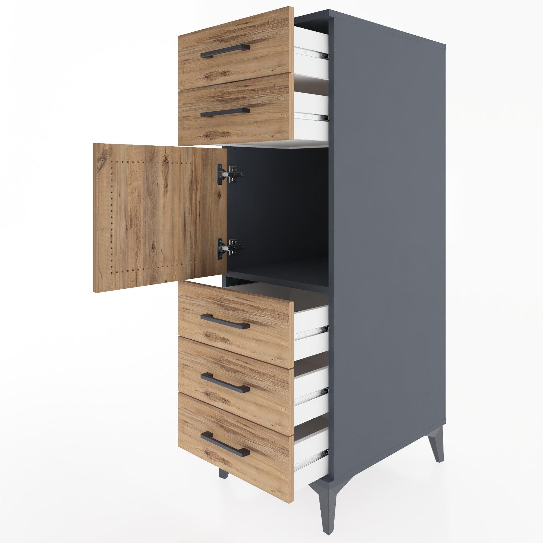 Woodntry Modular Cabinet Anthracite 44x30x122 cm with Doors and Drawers KC64-2