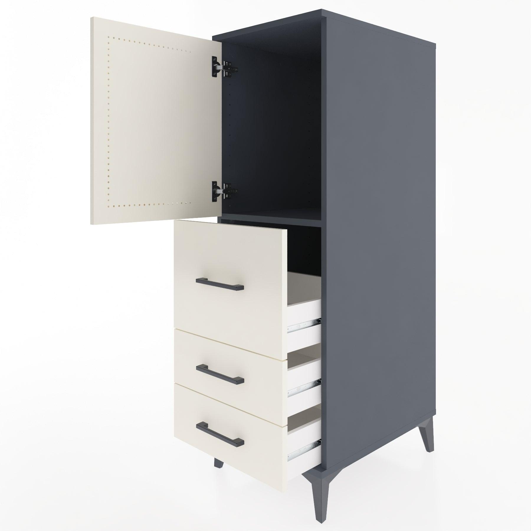 Woodntry Modular Cabinet Anthracite 44x30x122 cm with Doors and Drawers KC14-2
