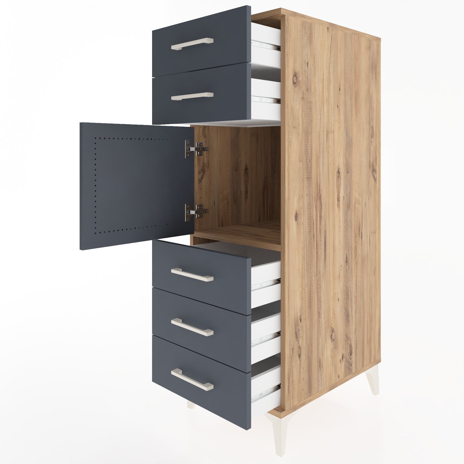 Woodntry Modular Cabinet Pine 44x59x122 cm with Doors and Drawers KC64-3