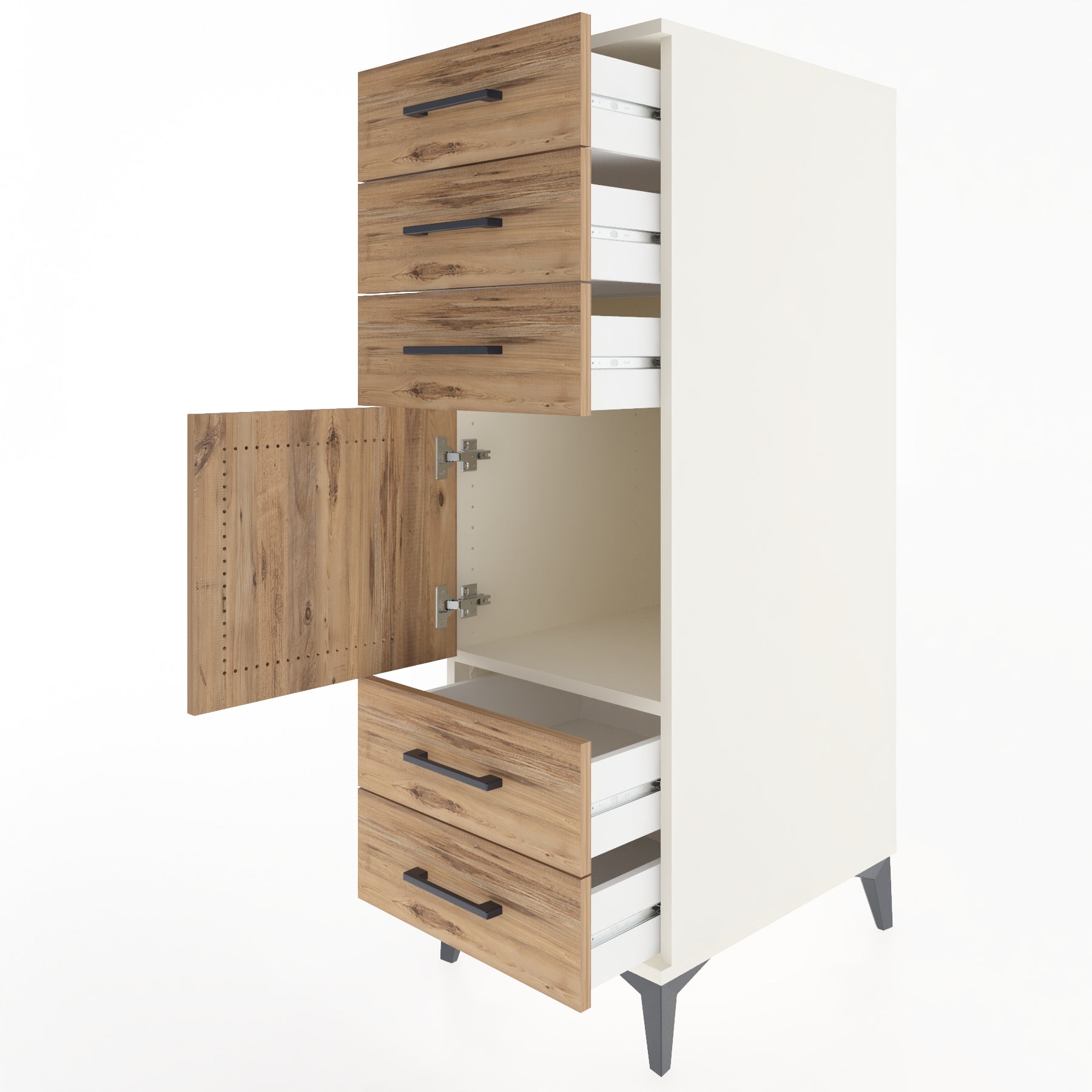 Woodntry Modular Cabinet Moonstone 44x59x122 cm with Doors and Drawers KC65-1