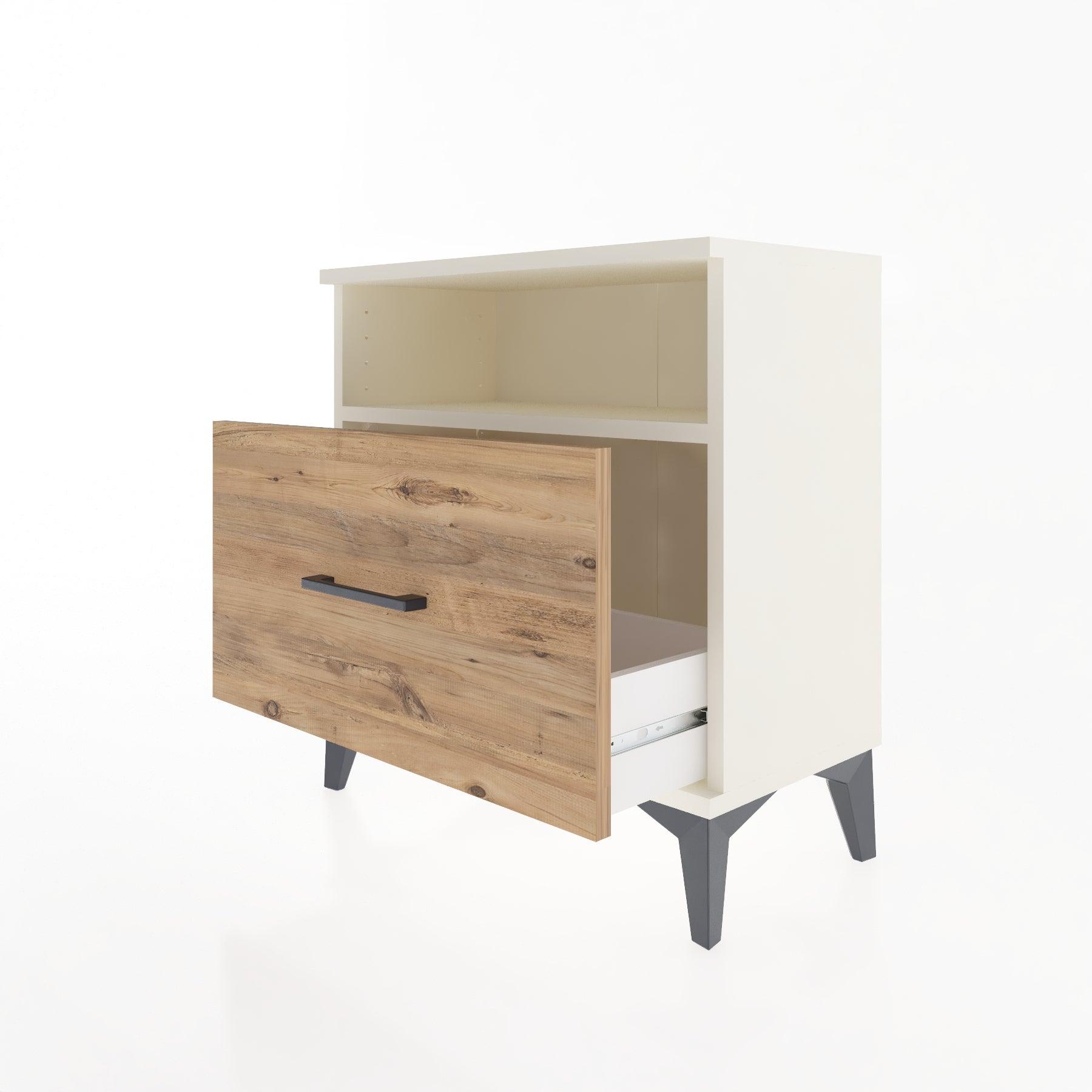 Woodntry Modular Nightstand Moonstone 60x30x52 cm with Drawer and Shelf CR15-1