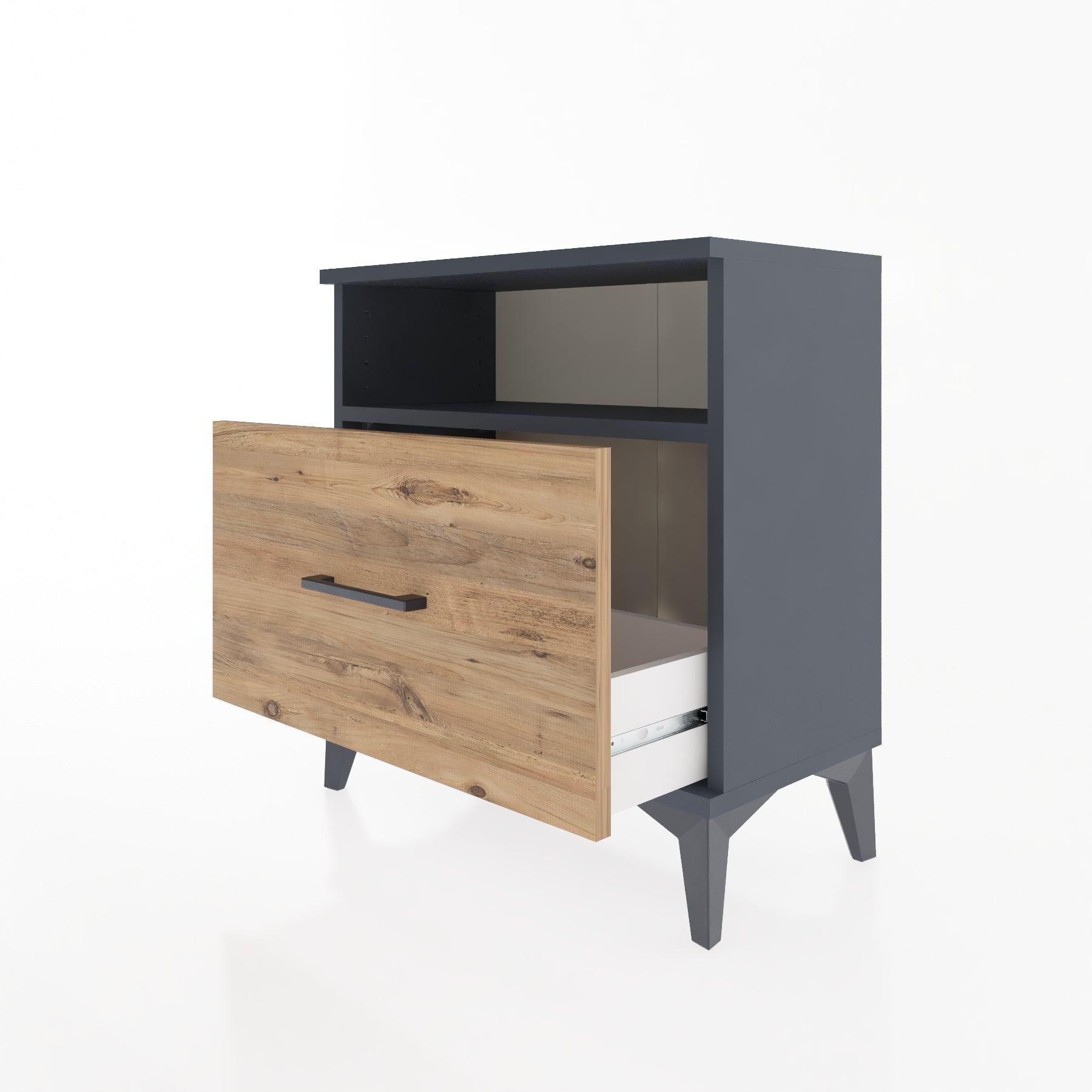 Woodntry Modular Nightstand Anthracite 60x30x52 cm with Drawer and Shelf CR15-2