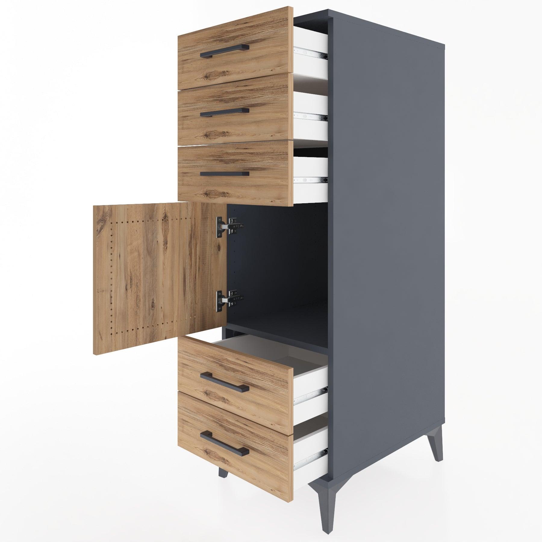 Woodntry Modular Cabinet Anthracite 44x30x122 cm with Doors and Drawers KC65-2