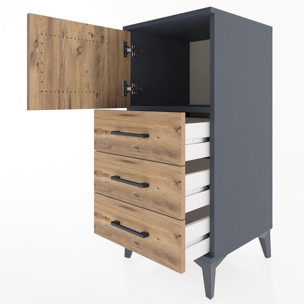 Woodntry Modular Nightstand Anthracite 44x44x84 cm with Cover and Drawer KC37-2