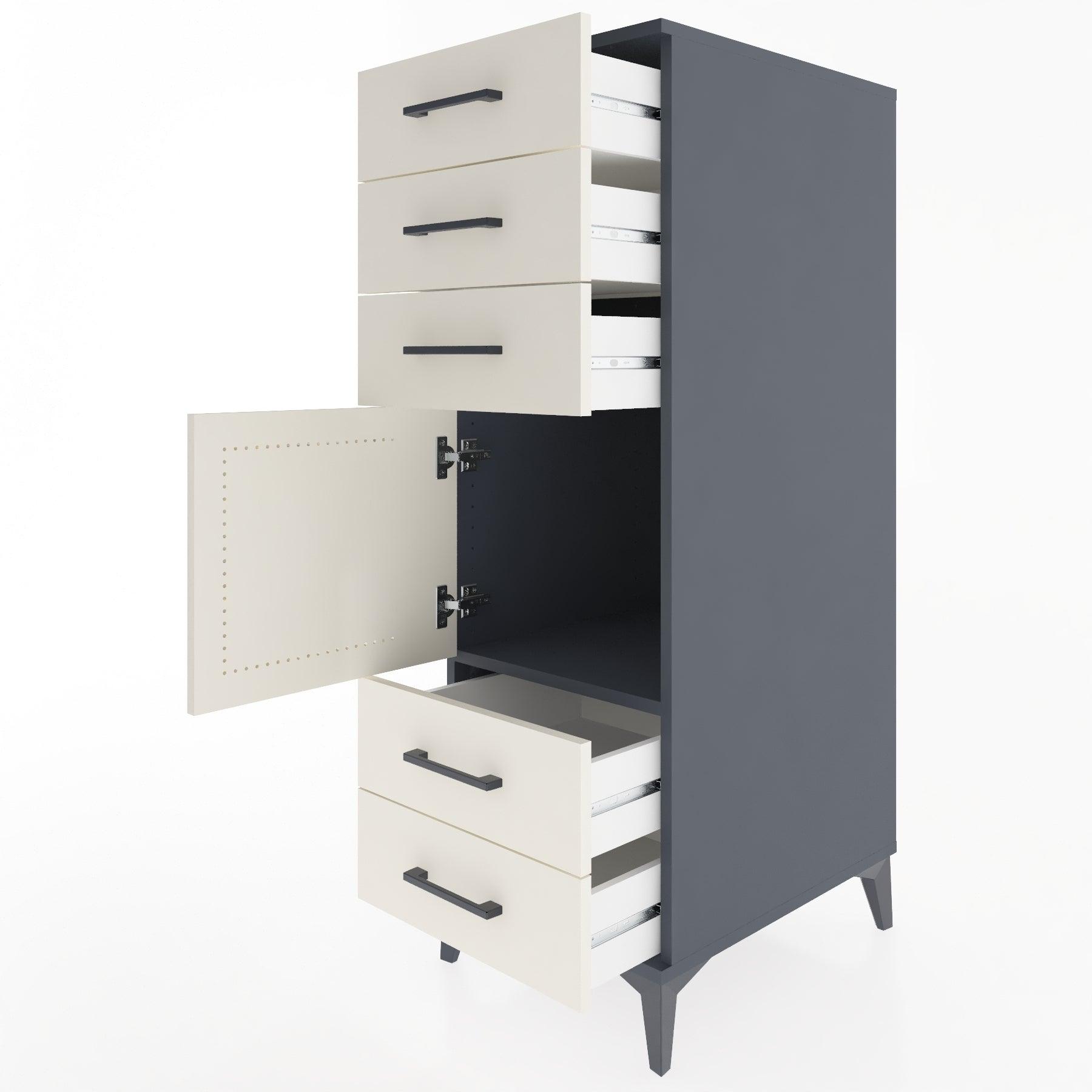 Woodntry Modular Cabinet Anthracite 44x30x122 cm with Doors and Drawers KC65-2