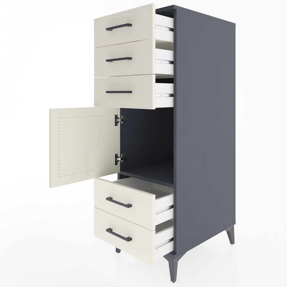 Woodntry Modüler Dolap Antrasit 44x59x122 cm Kapaklı ve Çekmeceli KC65-2