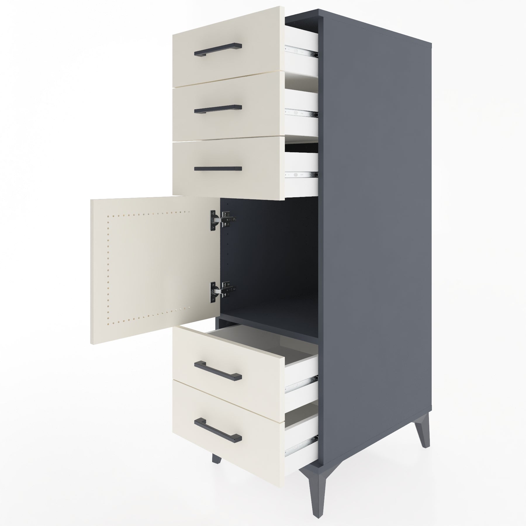 Woodntry Modular Cabinet Anthracite 44x59x122 cm with Doors and Drawers KC65-2