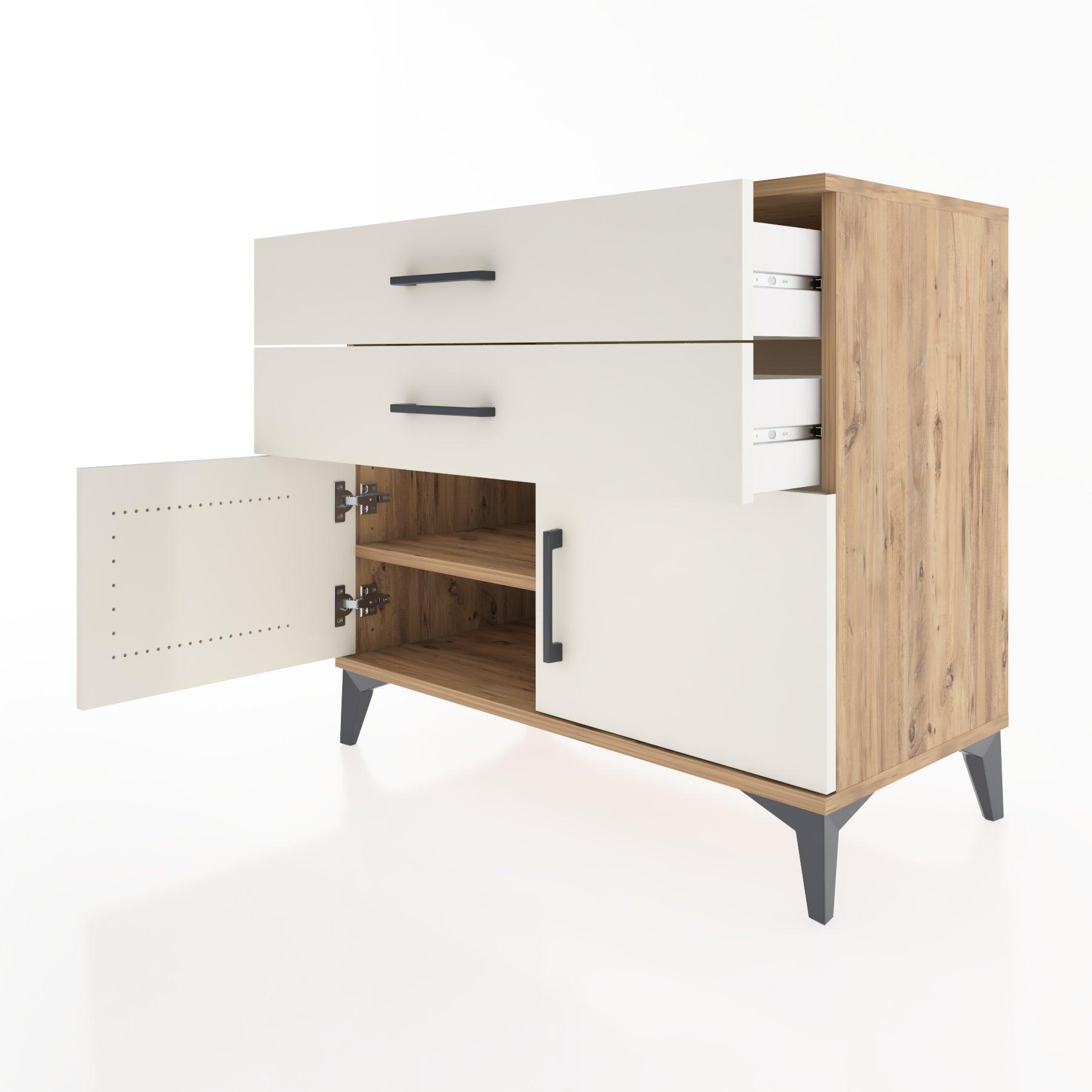 Woodntry Modüler Şifonyer Çam 88x44x68 cm Kapaklı ve Çekmeceli KC15-3