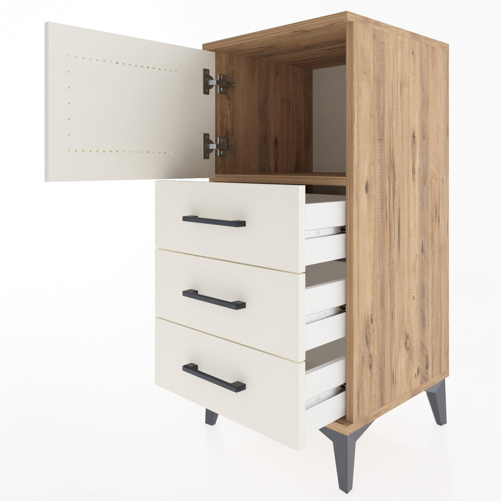 Woodntry Modular Nightstand Pine 44x44x84 cm with Cover and Drawer KC37-3