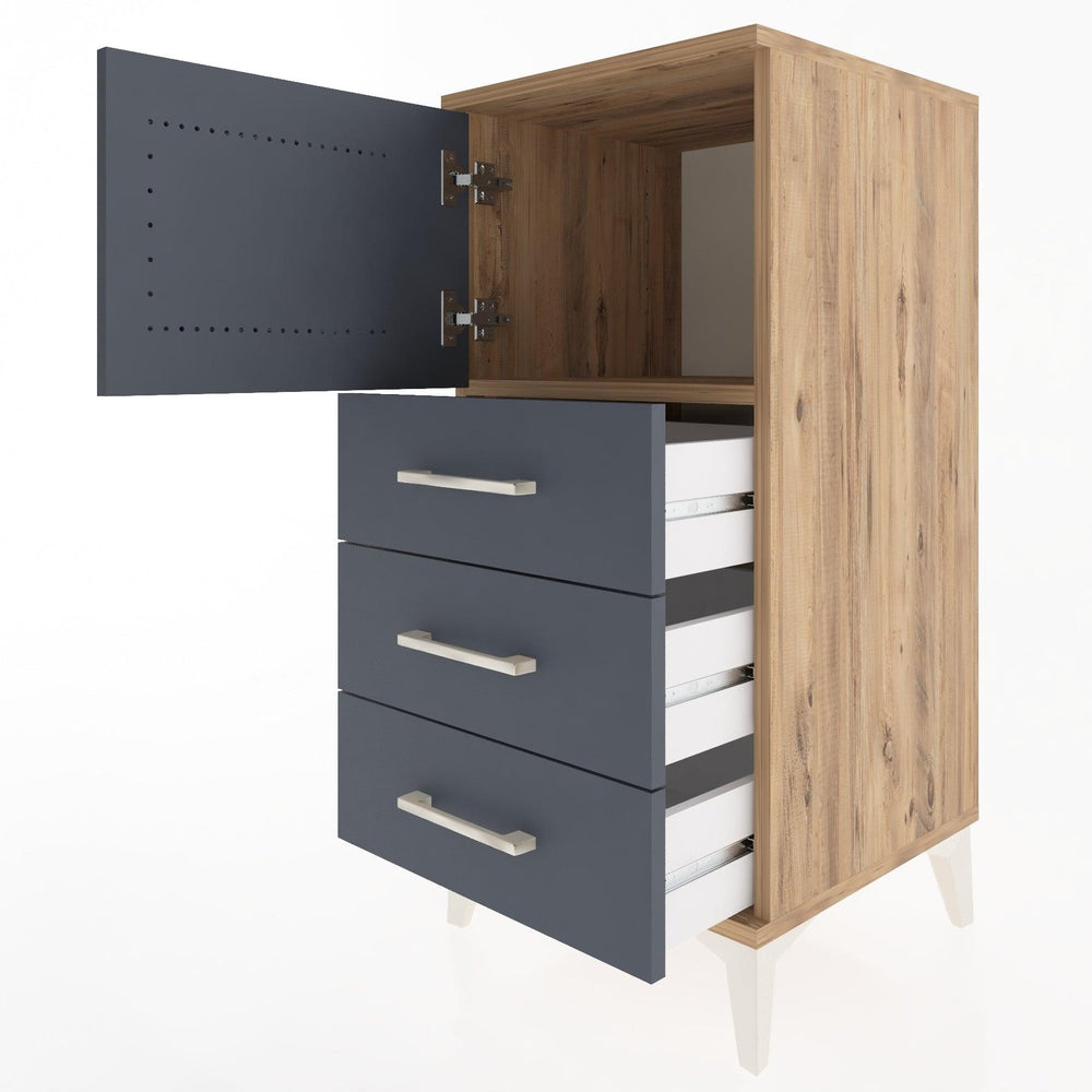 Woodntry Modular Nightstand Pine 44x44x84 cm with Cover and Drawer KC37-3