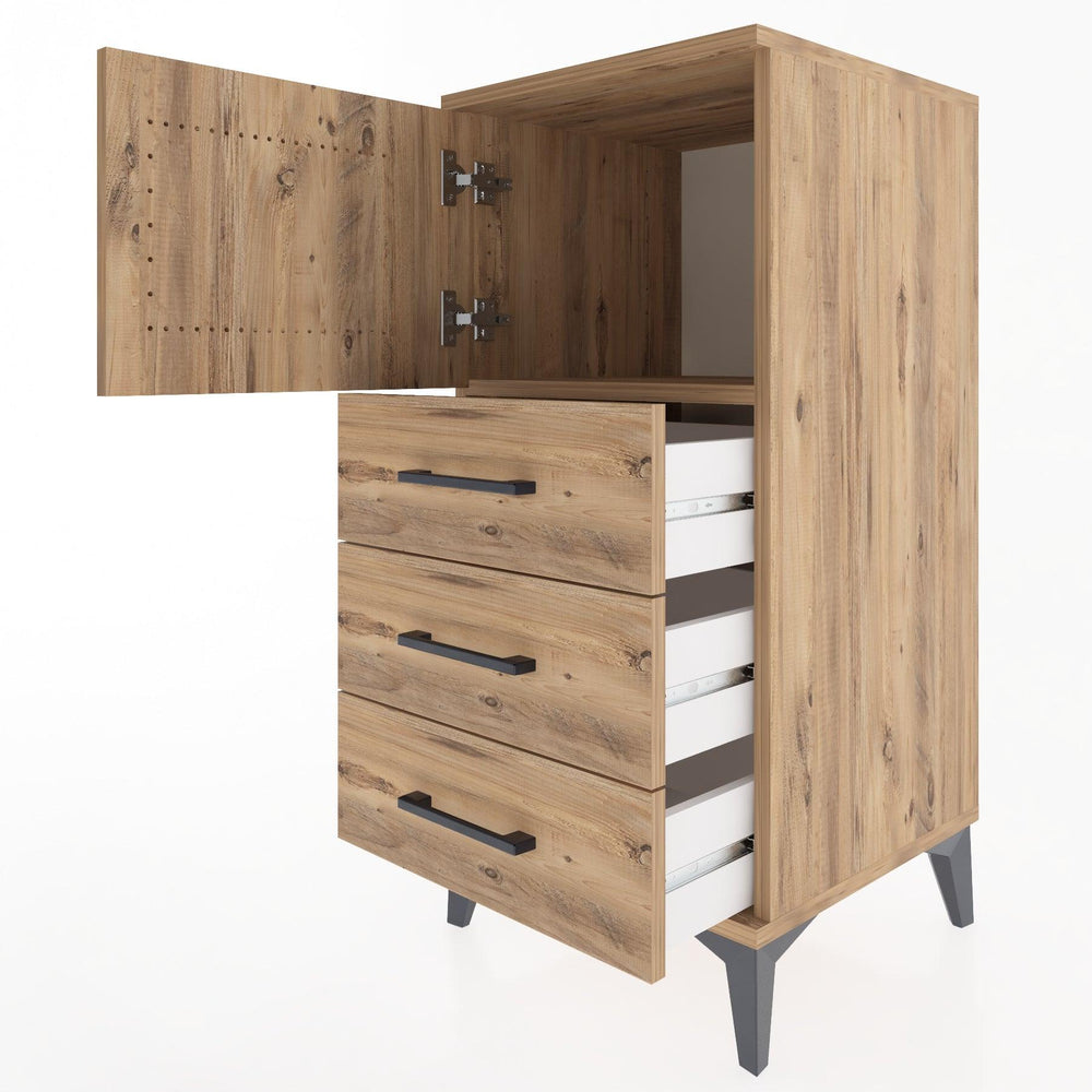 Woodntry Modular Nightstand Pine 44x44x84 cm with Cover and Drawer KC37-3