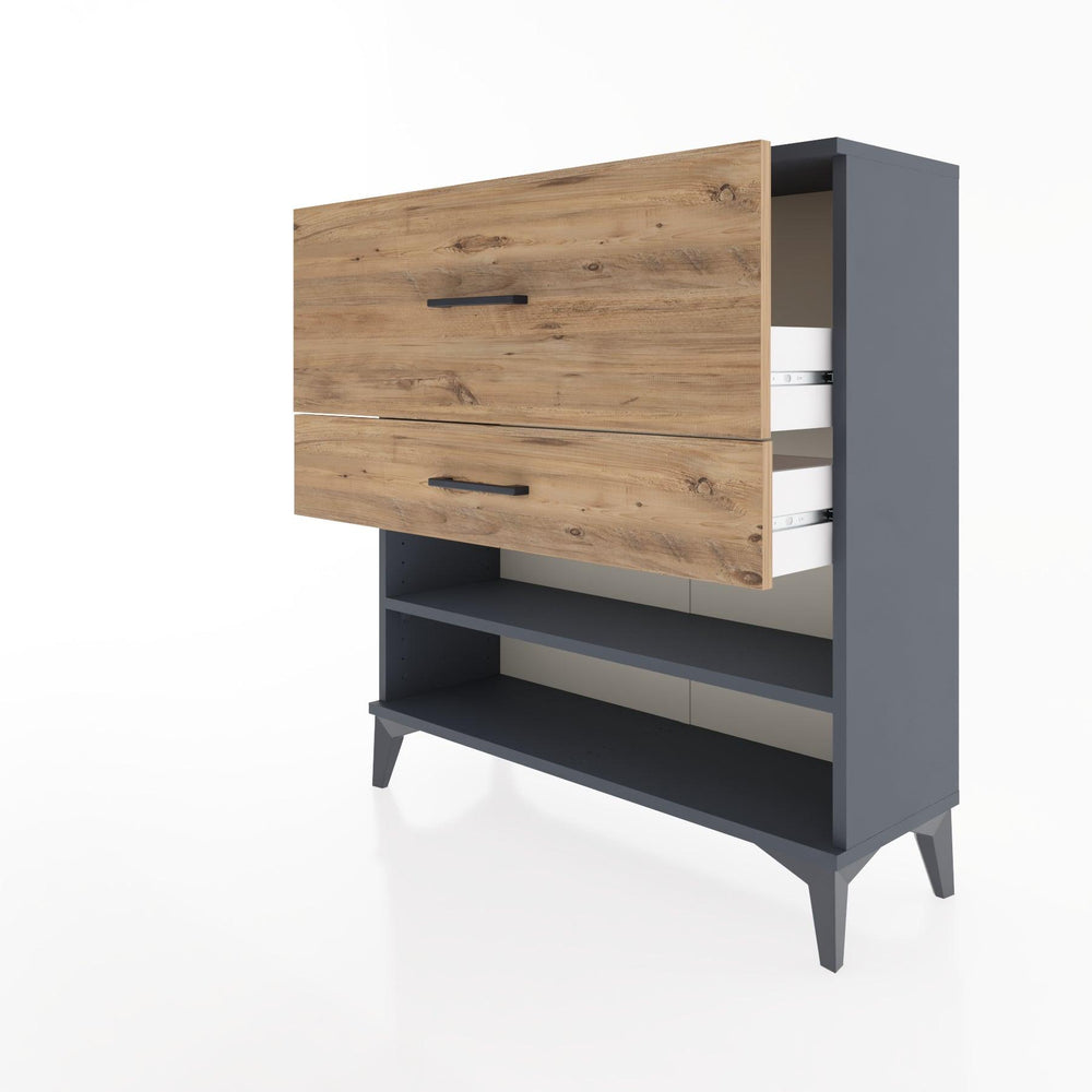 Woodntry Modüler Şifonyer Antrasit 88x30x84 cm Çekmeceli ve Raflı CR16-2