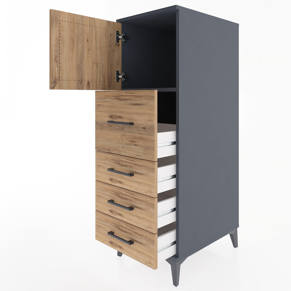 Woodntry Modüler Dolap Antrasit 44x30x122 cm Kapaklı ve Çekmeceli KC16-2