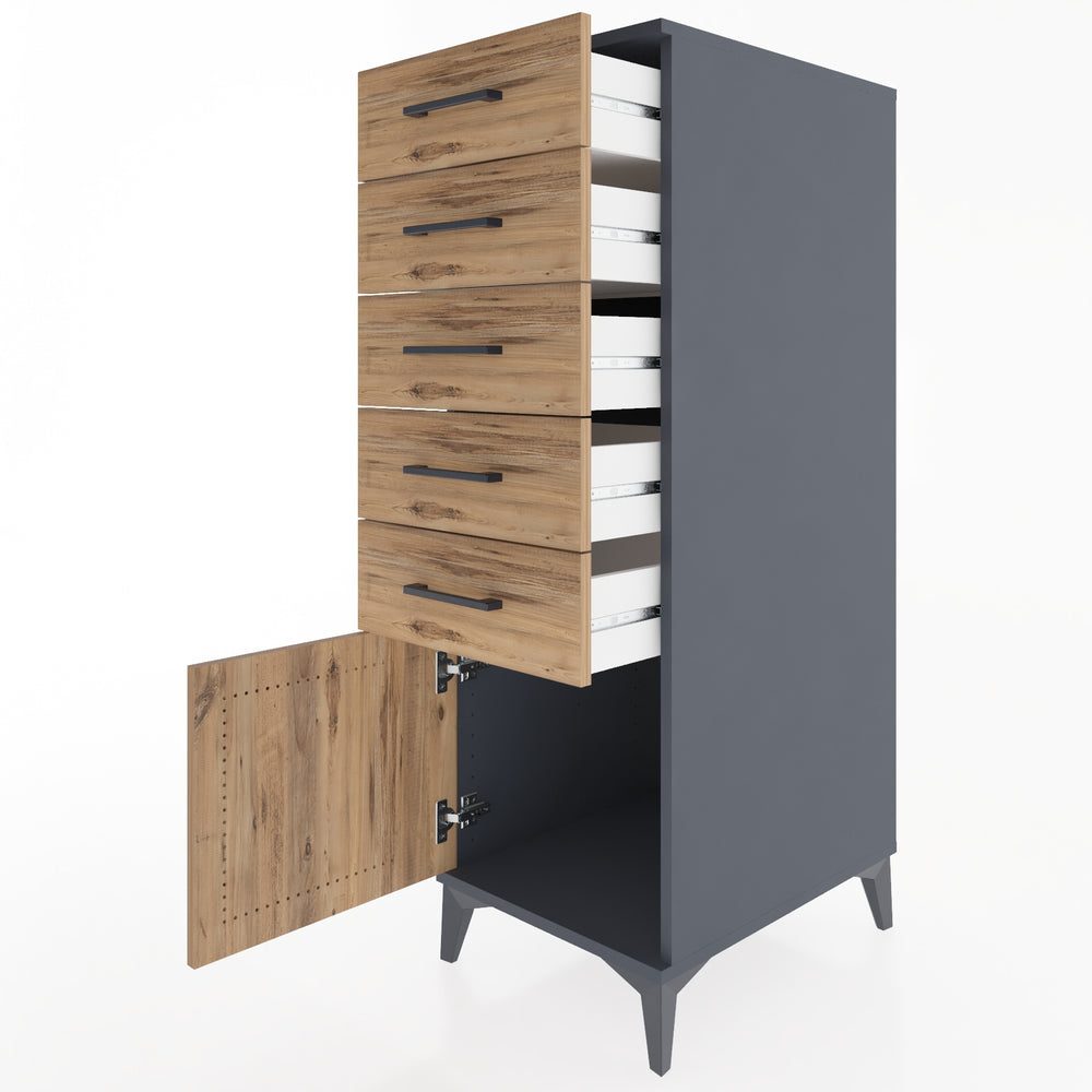 Woodntry Modüler Dolap Antrasit 44x59x122 cm Kapaklı ve Çekmeceli KC66-2