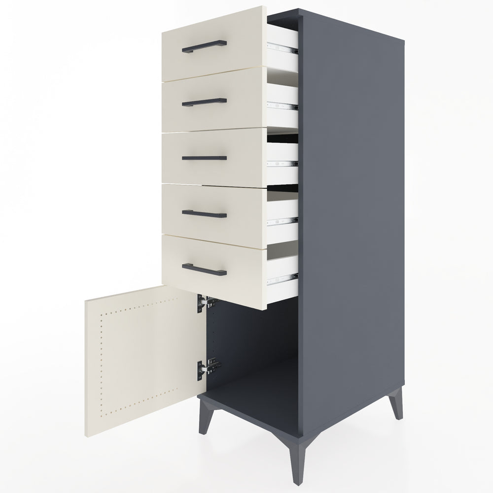 Woodntry Modüler Dolap Antrasit 44x59x122 cm Kapaklı ve Çekmeceli KC66-2