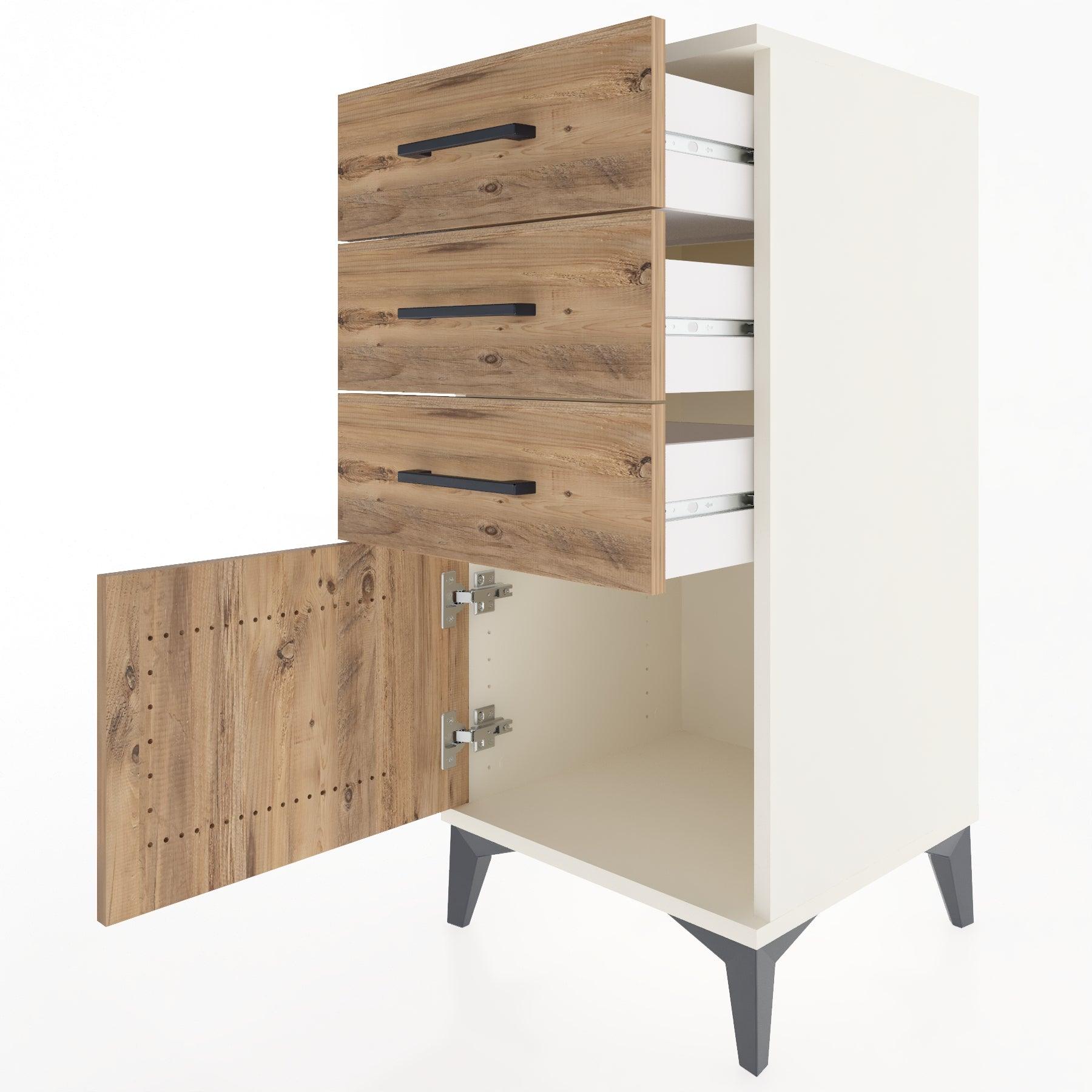 Woodntry Modular Nightstand Moonstone 44x44x84 cm with Cover and Drawer KC39-1