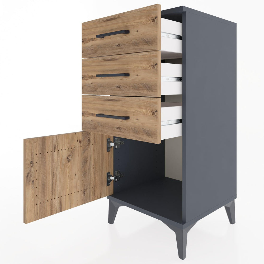 Woodntry Modular Nightstand Anthracite 44x44x84 cm with Cover and Drawer KC39-2