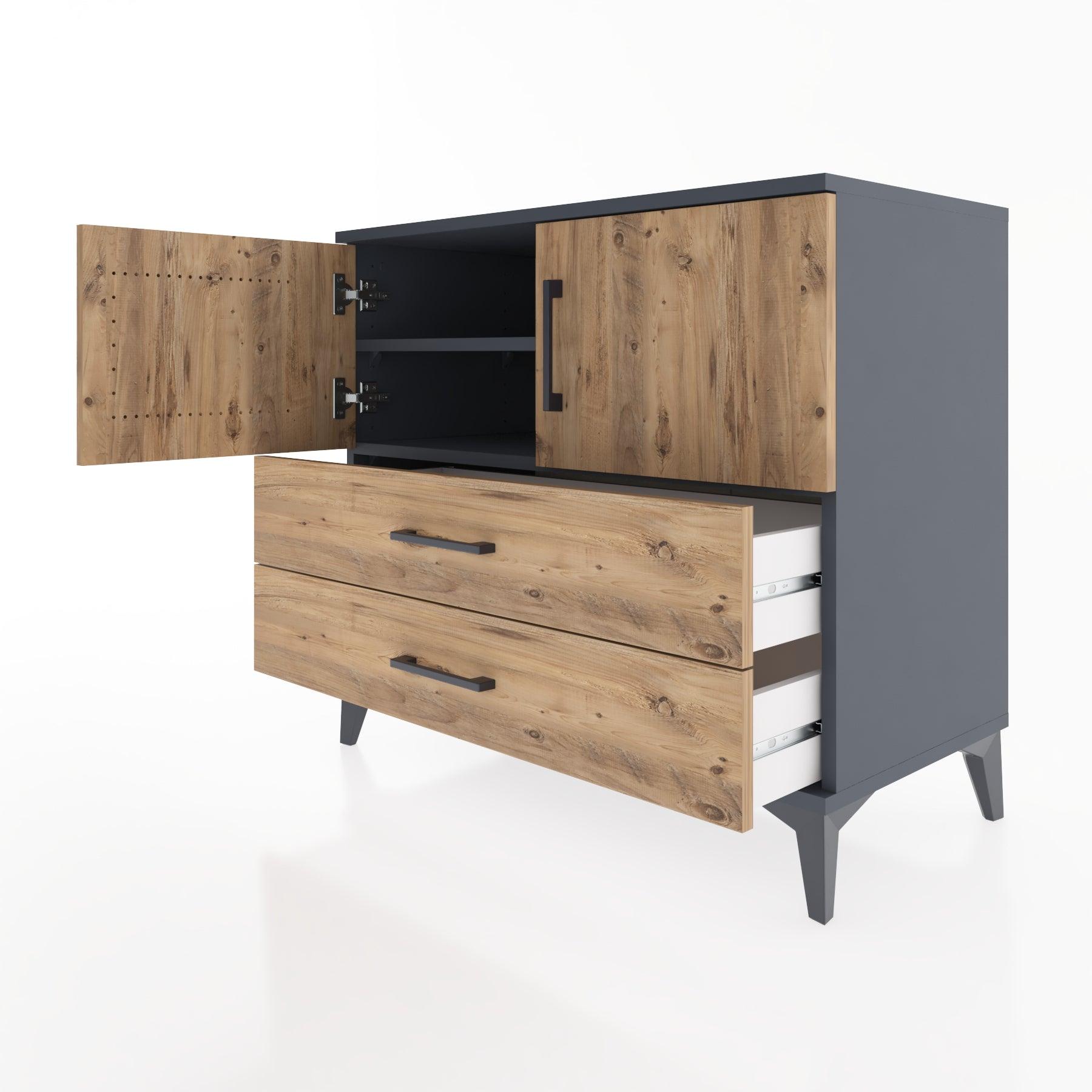 Woodntry Modüler Şifonyer Antrasit 88x44x68 cm Kapaklı ve Çekmeceli KC17-2