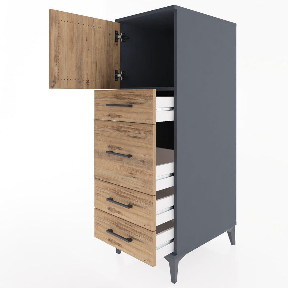 Woodntry Modular Cabinet Anthracite 44x30x122 cm with Doors and Drawers KC17-2