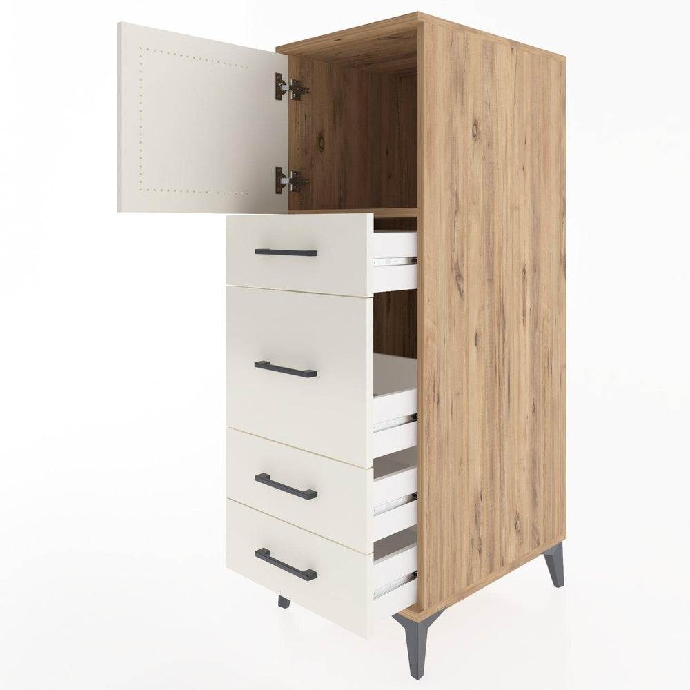 Woodntry Modüler Dolap Çam 44x30x122 cm Kapaklı ve Çekmeceli KC17-3