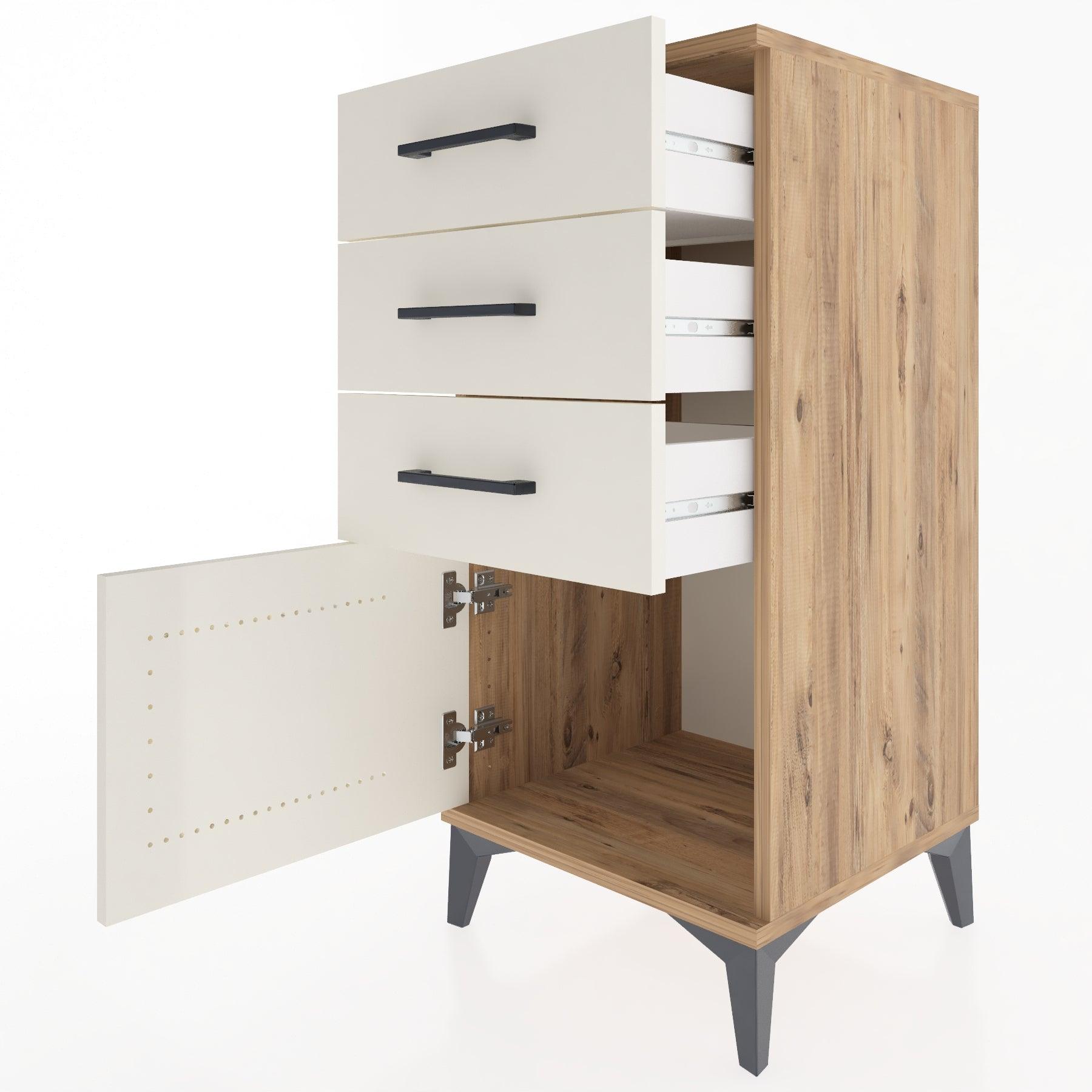 Woodntry Modular Nightstand Pine 44x44x84 cm with Cover and Drawer KC39-3